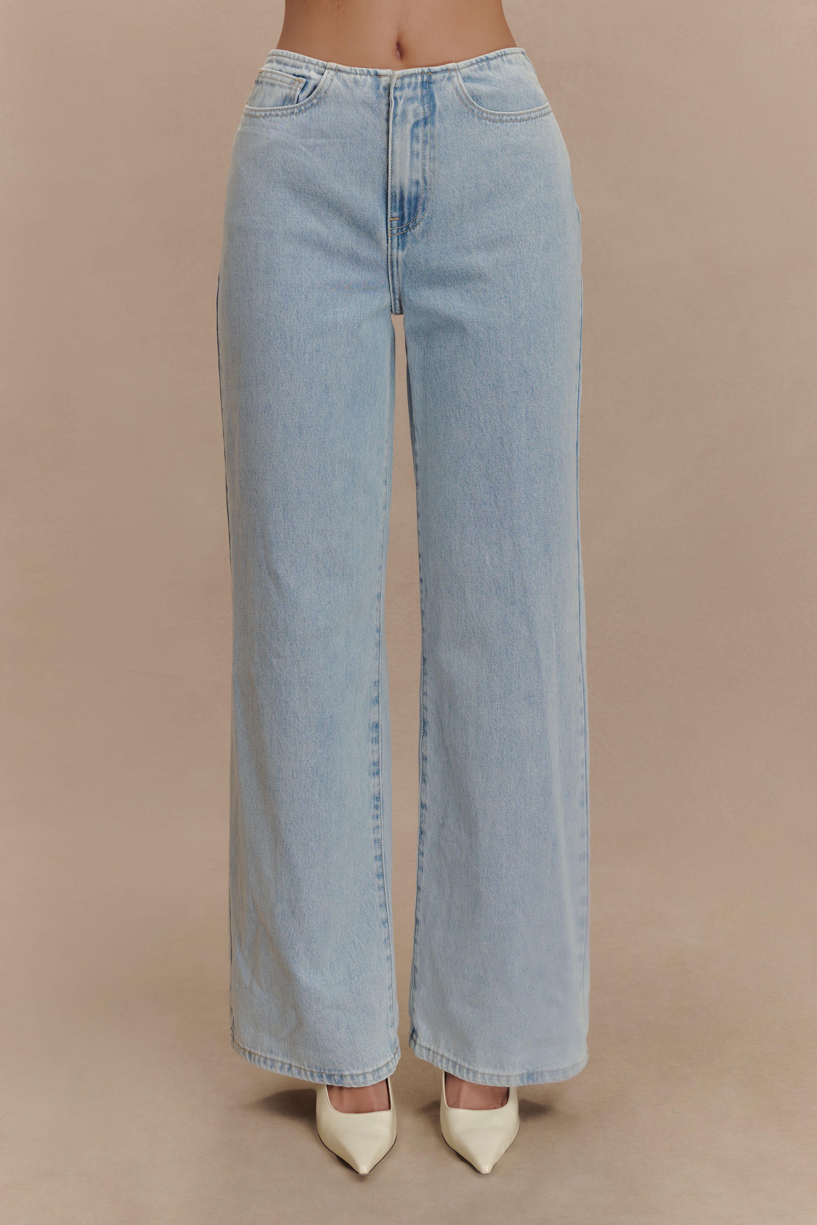 Caitlin Mid Rise Denim Flare Jeans - Light Blue