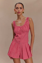 Ines Sleeveless Ruched Top - Red Gingham