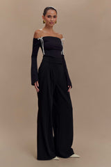 Marlene Scuba Jersey Contrast Top - Black/White