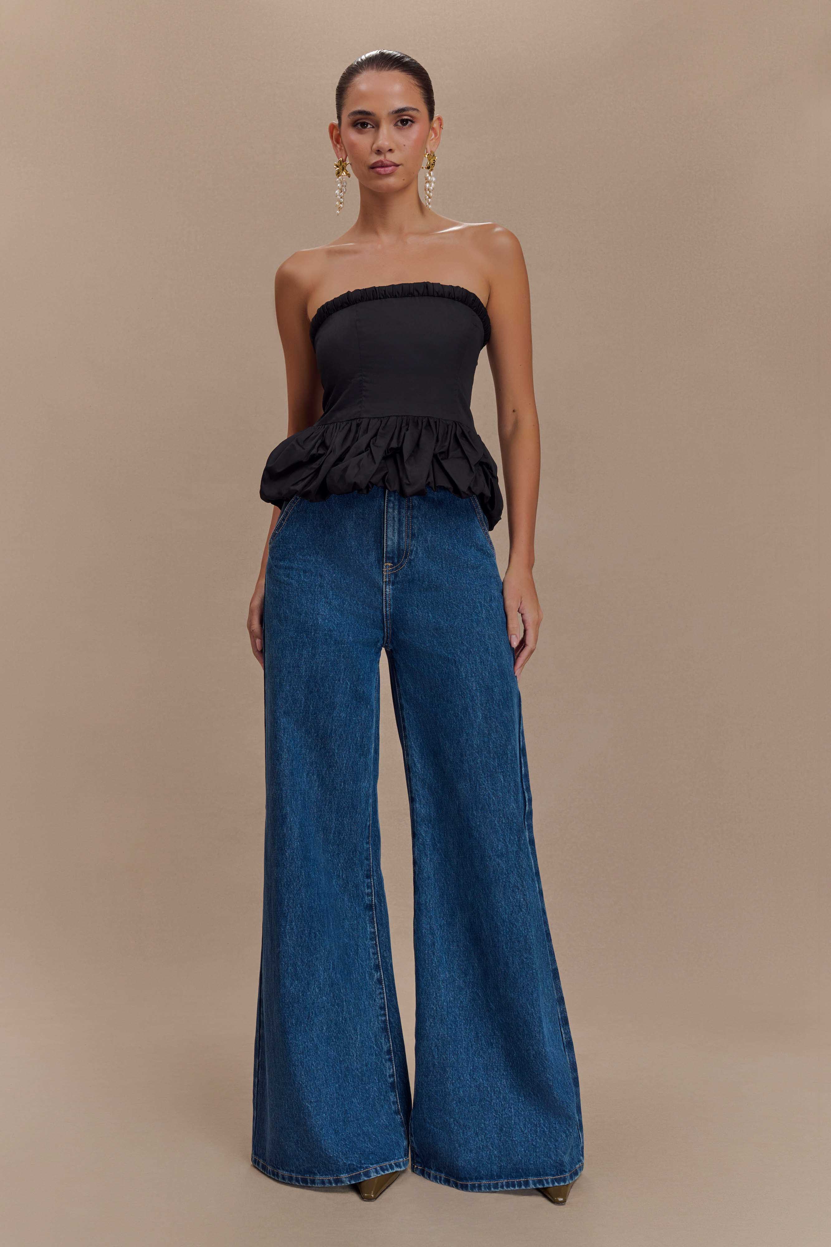 Cora Ruched Strapless Top - Black