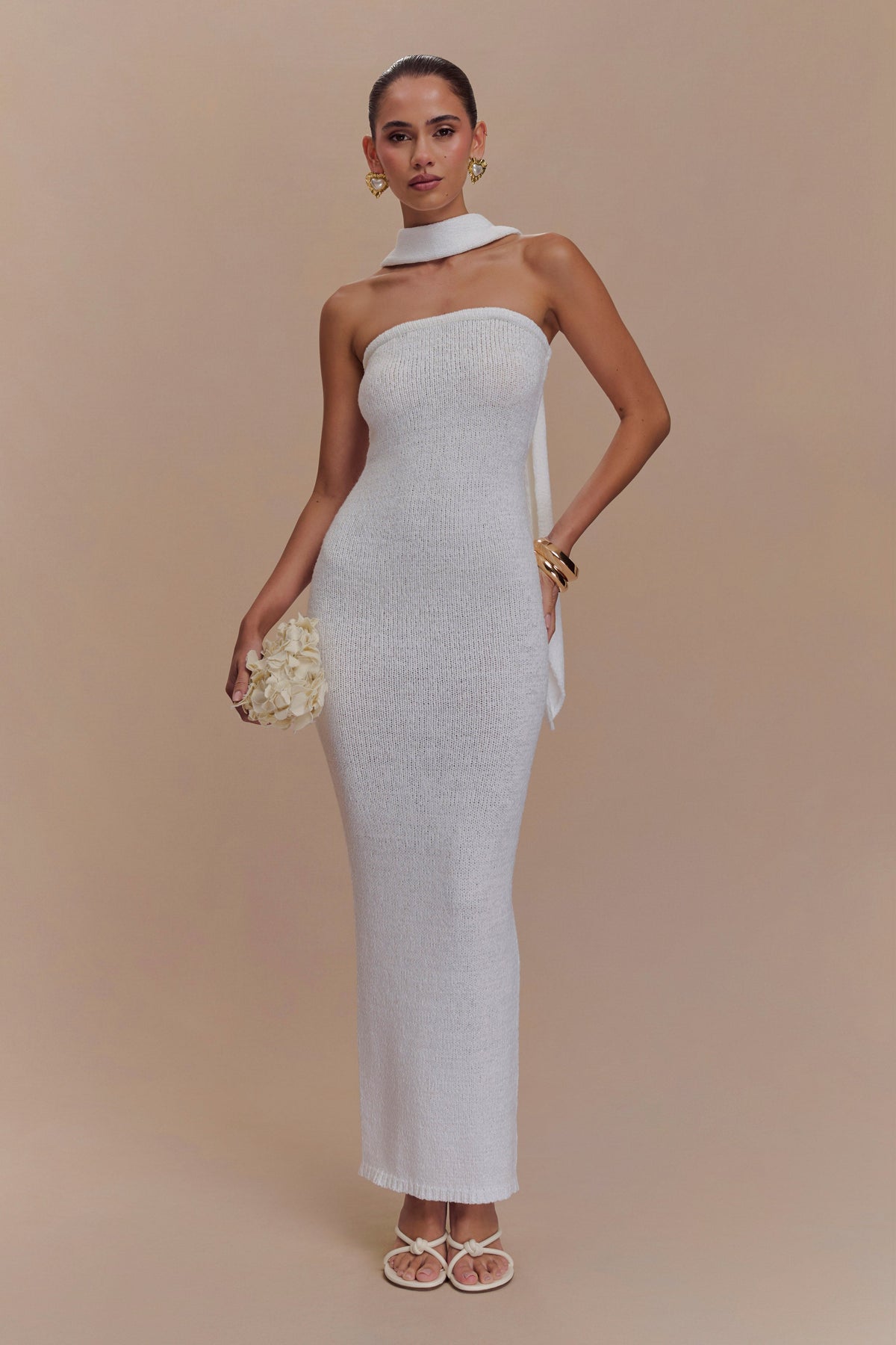 Andrea Strapless Knit Maxi Dress - White