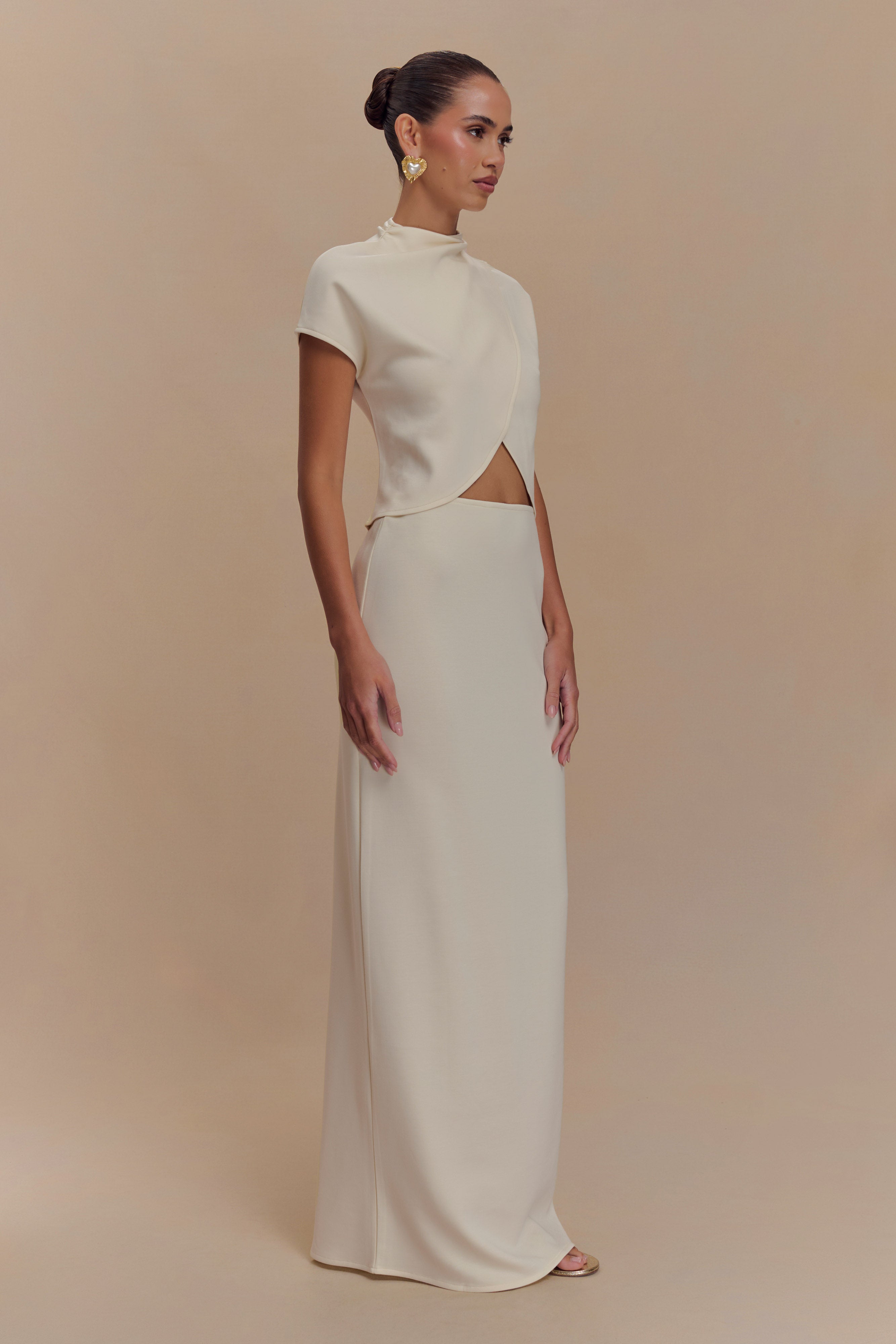 Eris High Neck Scuba Jersey Top - Ivory