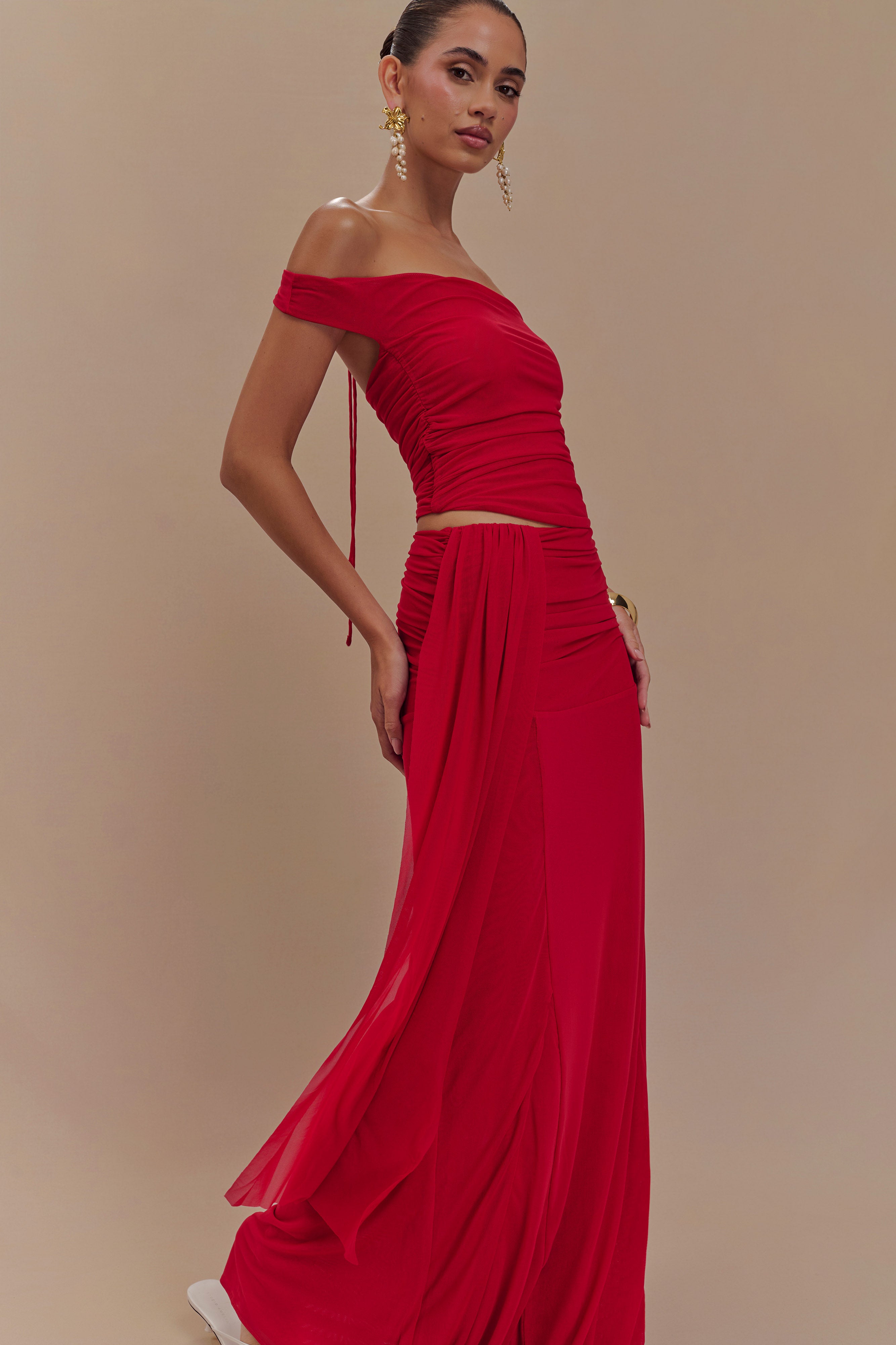 Arna Mesh Maxi Skirt - Ruby