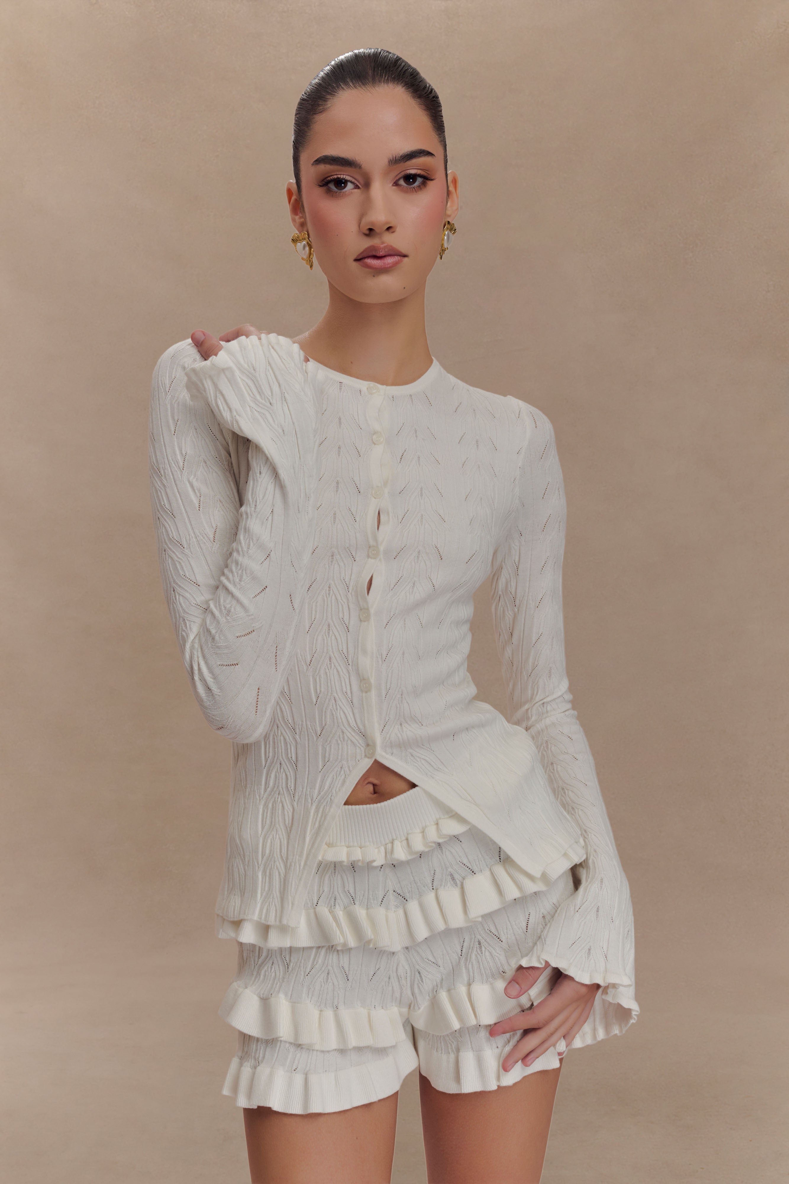 Amy Pointelle Knit Frill Bloomers - Ivory