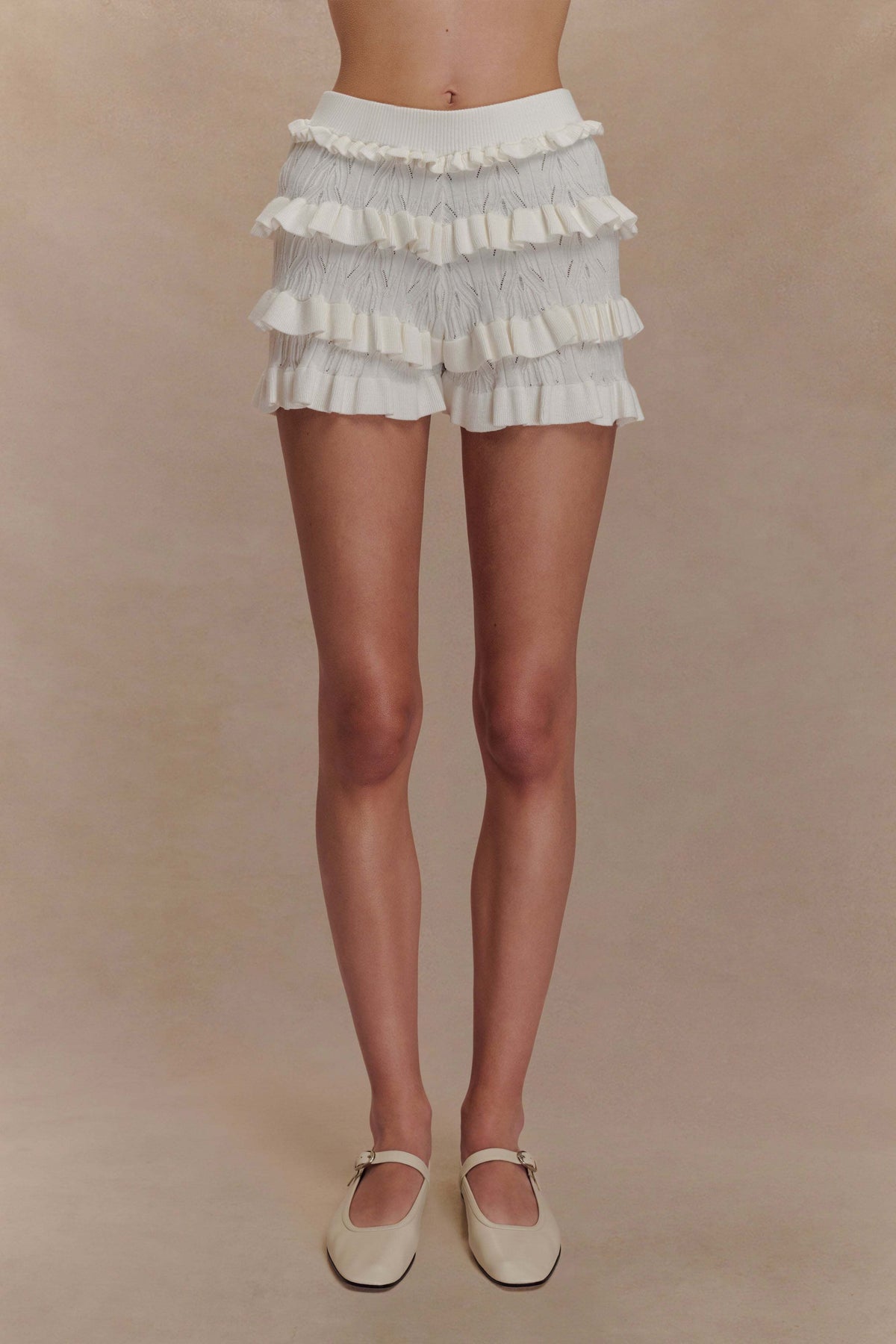 Amy Pointelle Knit Frill Bloomers - Ivory