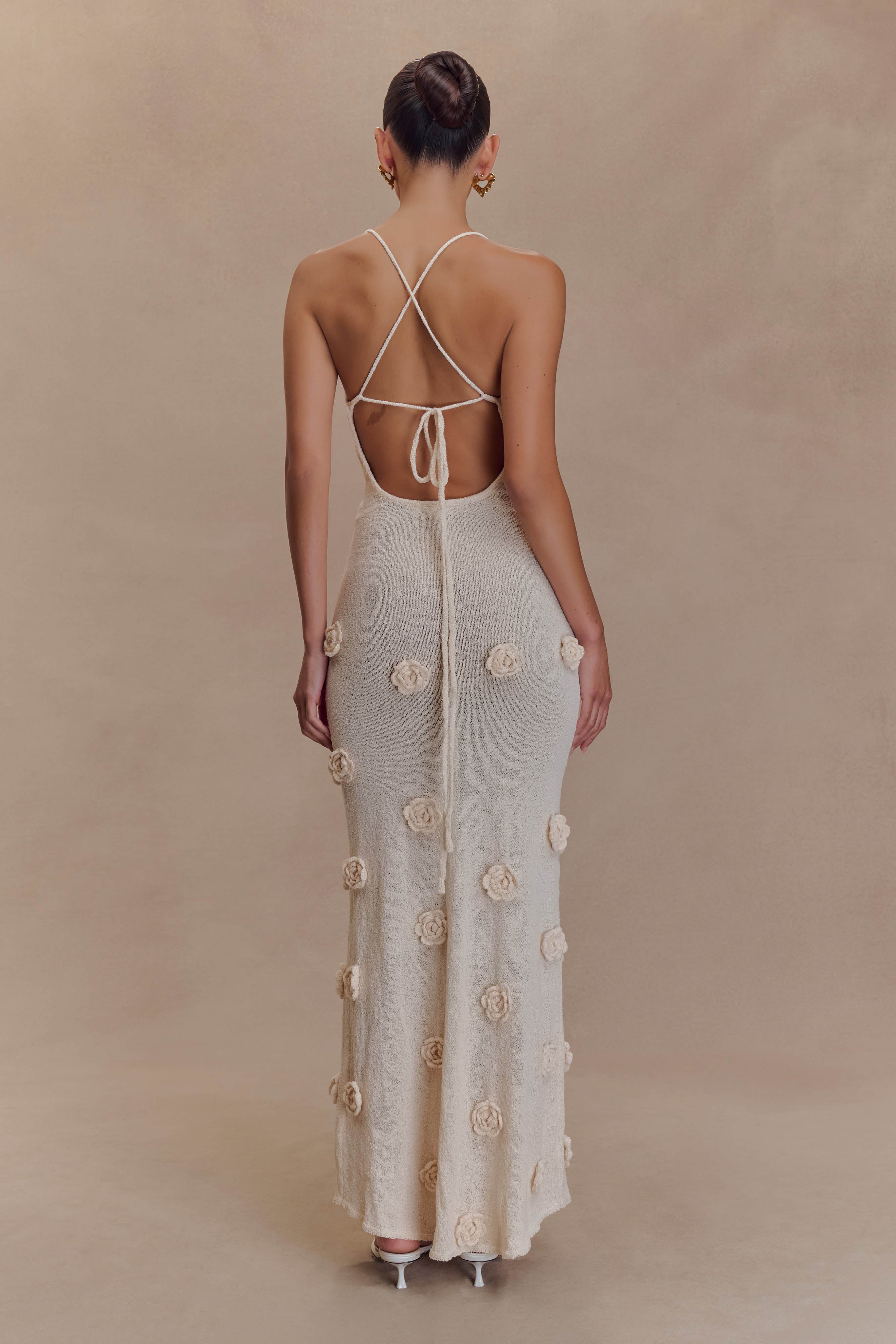 Suki Knit Maxi Dress With Flowers - Nude