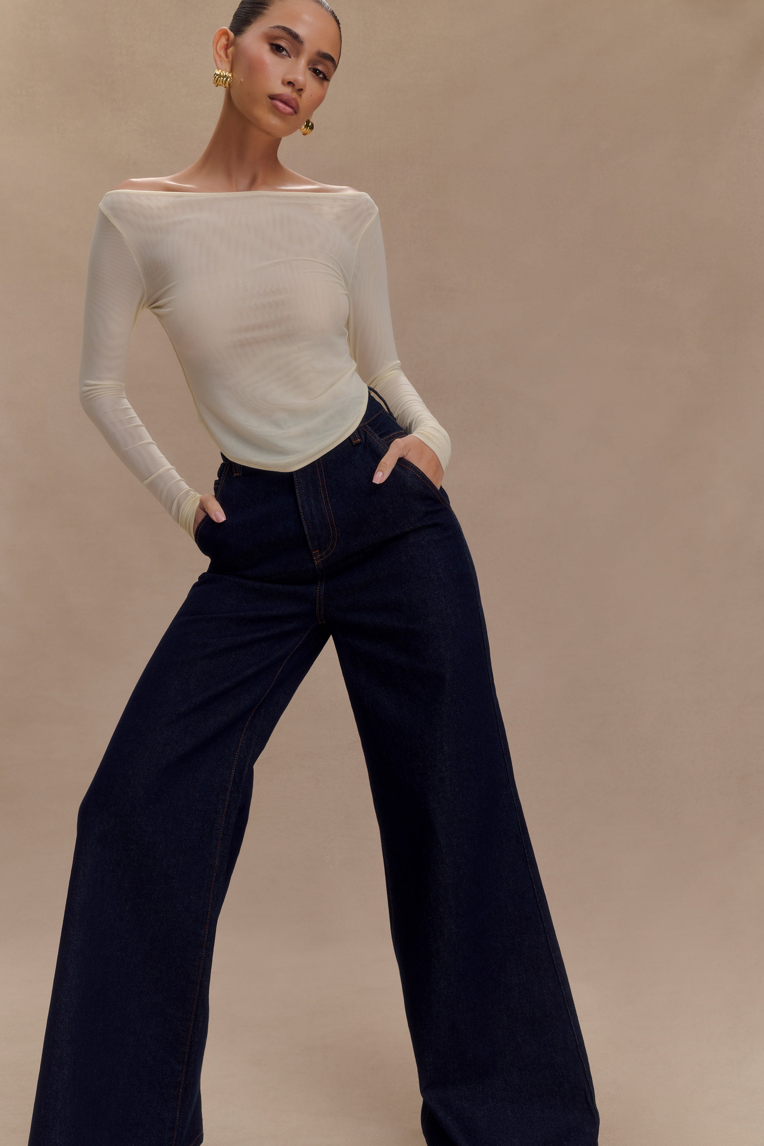 Colette Boat Neck Mesh Top - Ivory