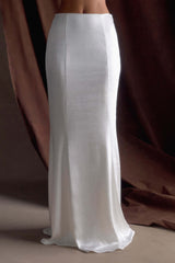 Khloe Satin Fishtail Maxi Skirt - White