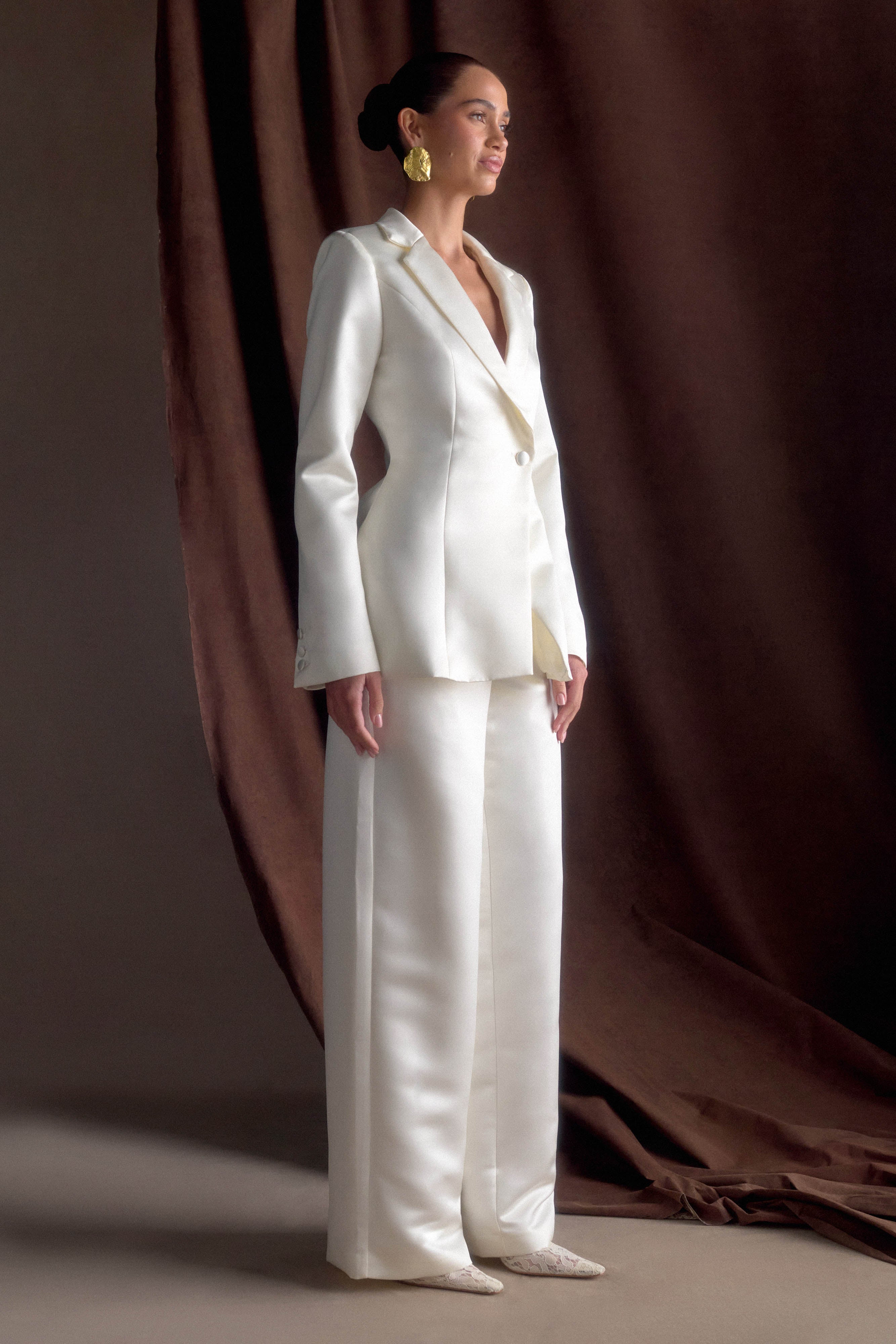 Ada Satin Straight Leg Pant - Ivory