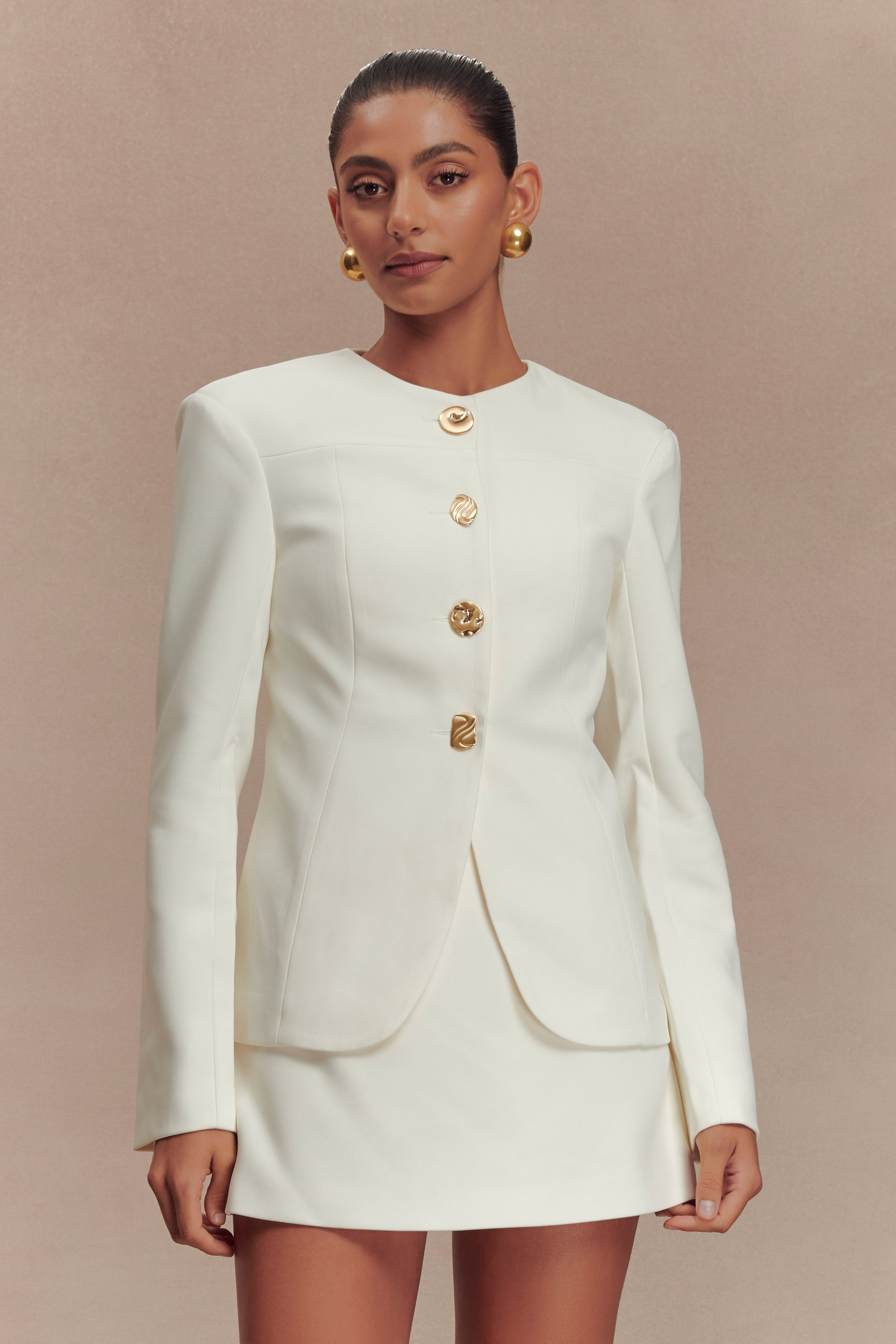 Asia Mixed Button Blazer - Ivory