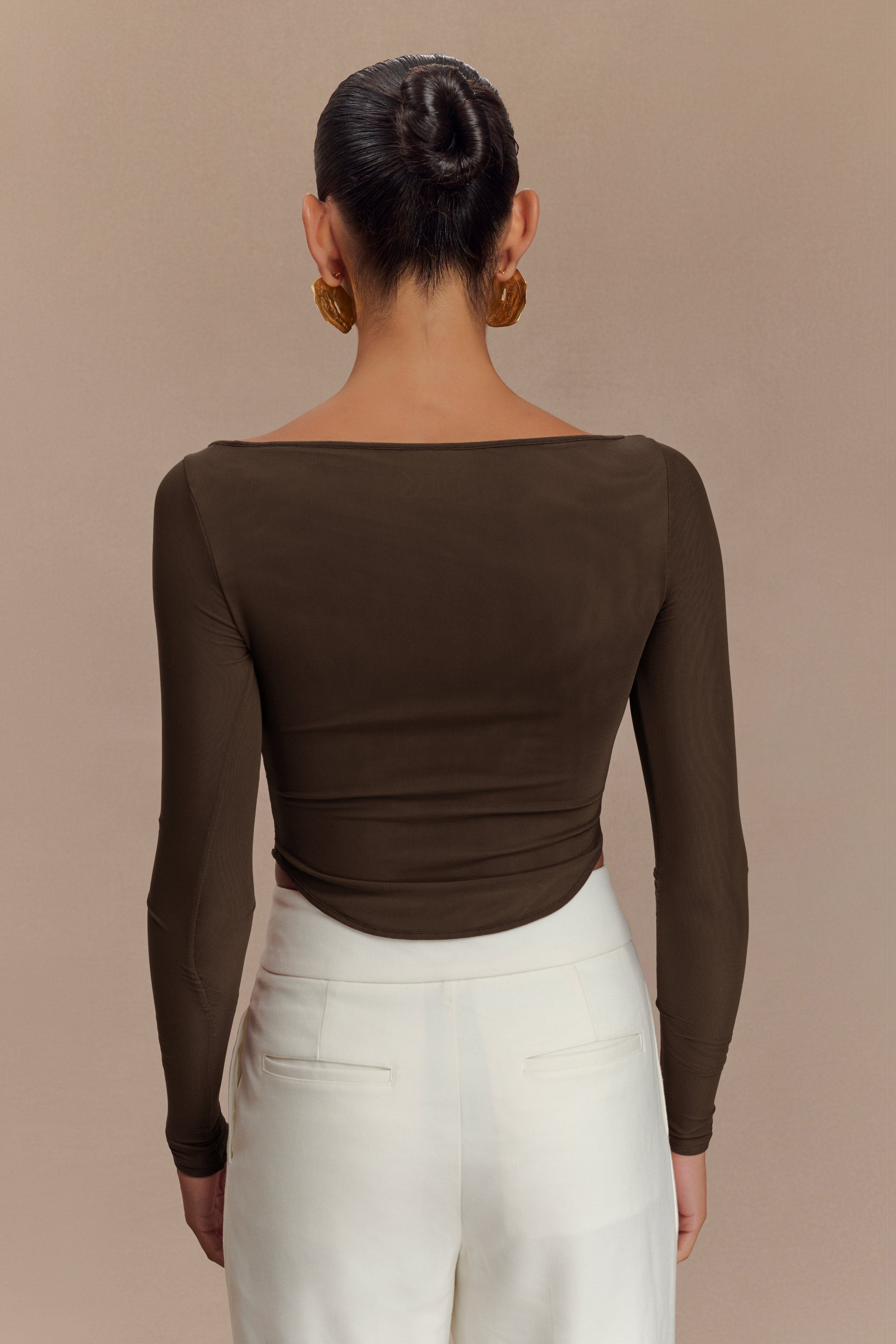 Colette Boat Neck Mesh Top - Dark Chocolate