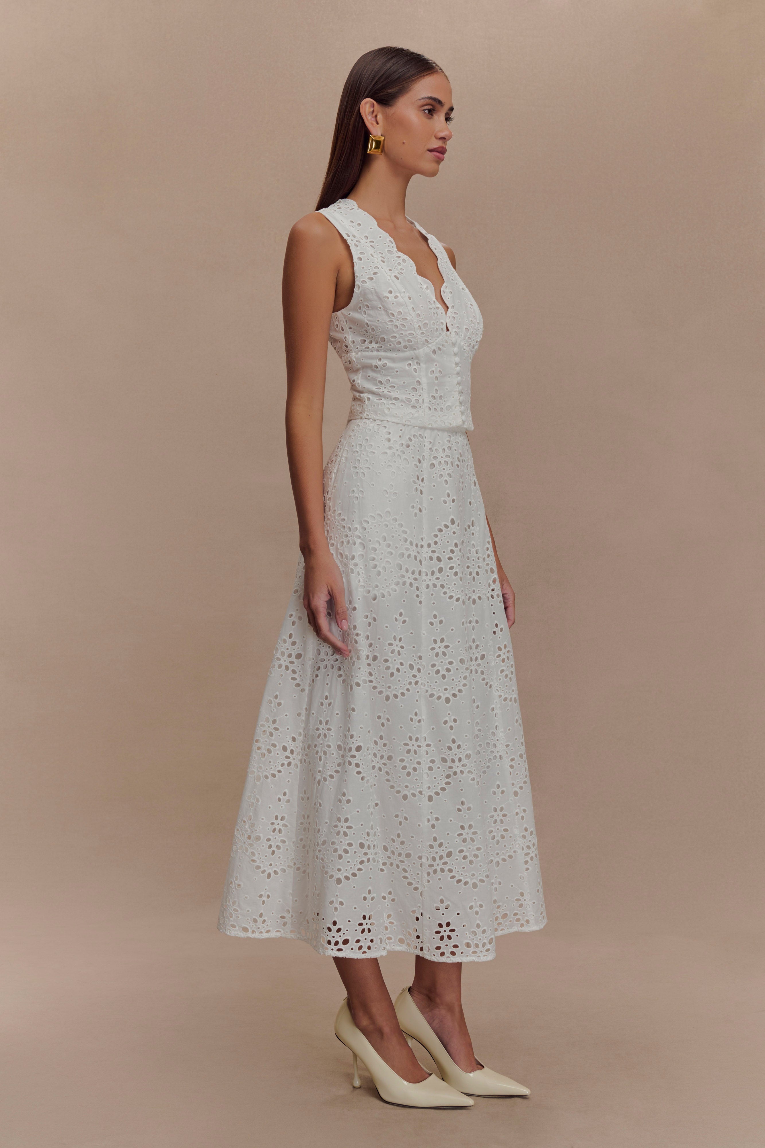 Arla Broderie Midi Skirt - White