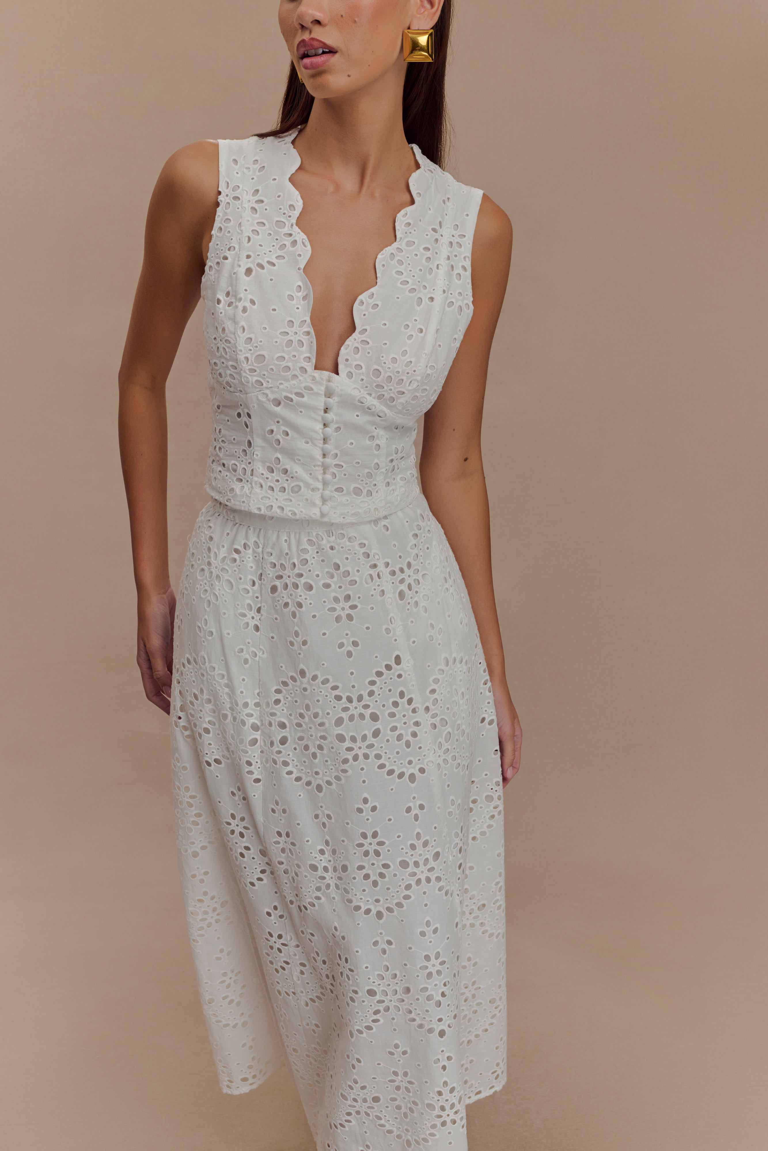 Arla Sleeveless Broderie Top - White