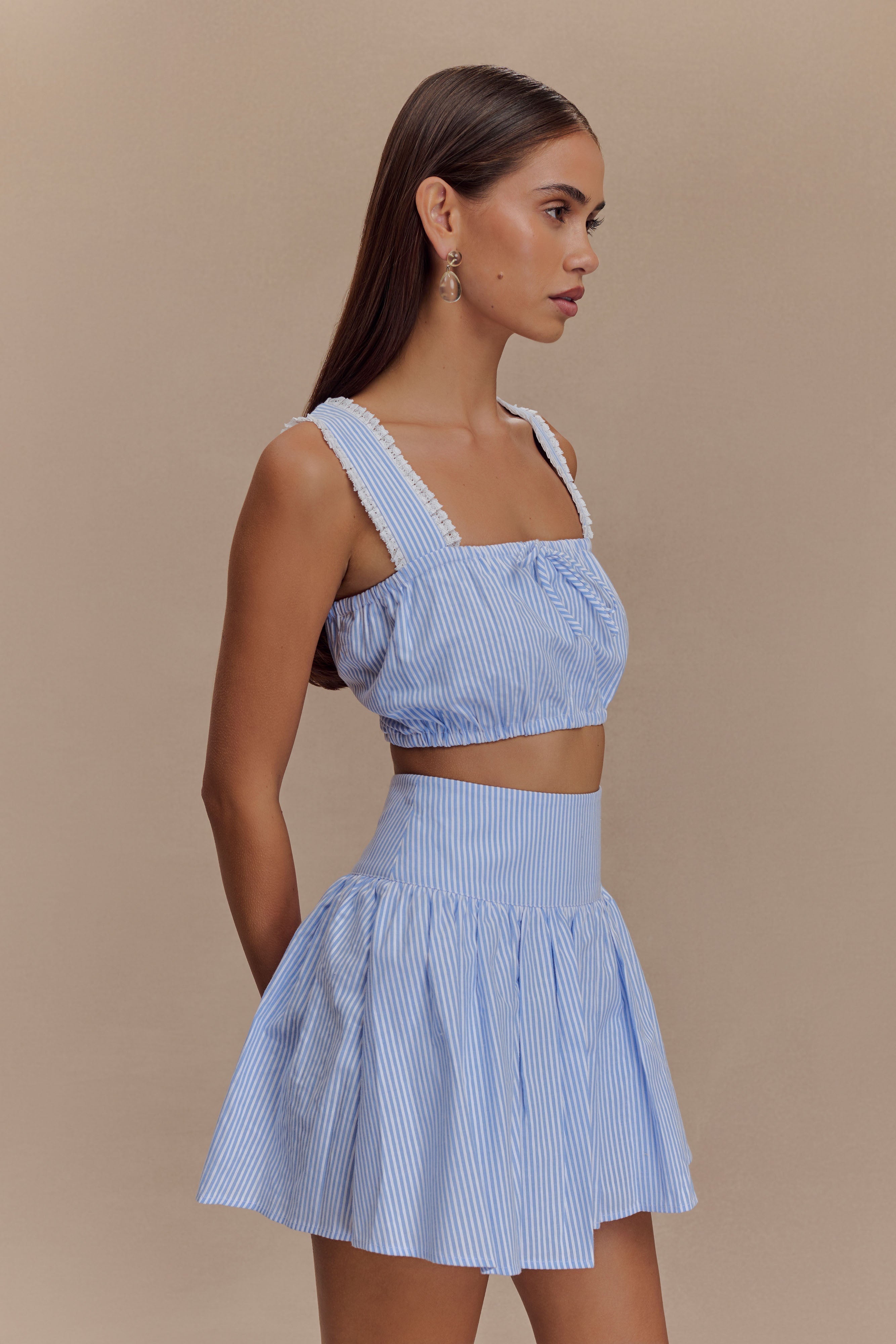 Gretel Hem Mini Skirt - Blue Pinstripe