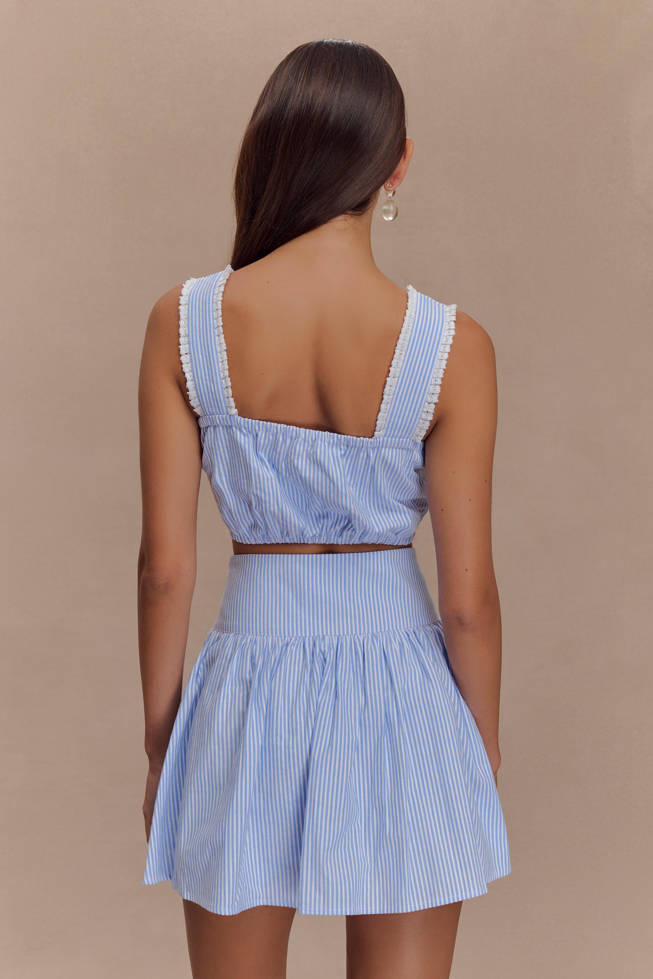 Gretel Sleeveless Crop Top - Blue Pinstripe