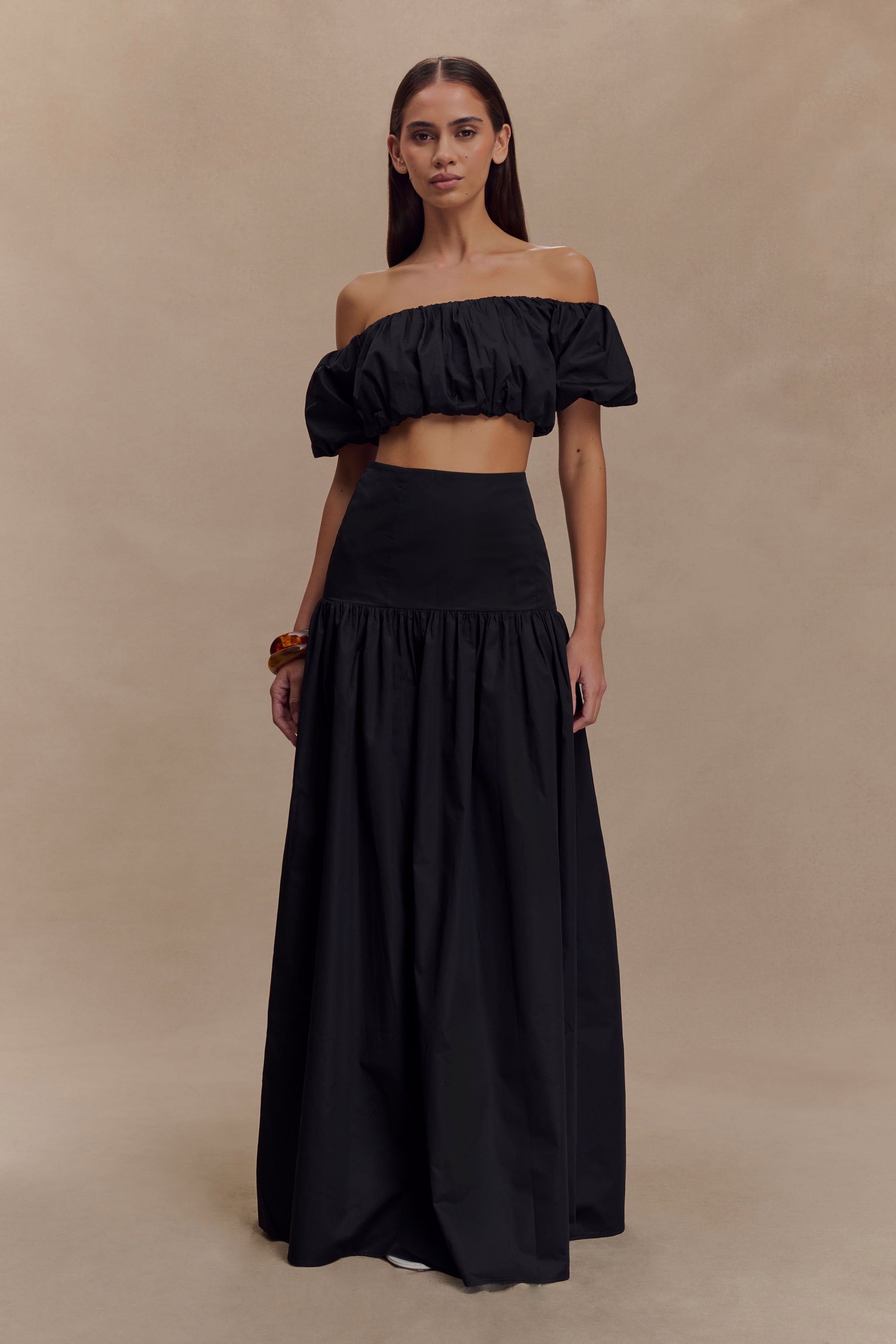Autumn Off Shoulder Bubble Top - Black