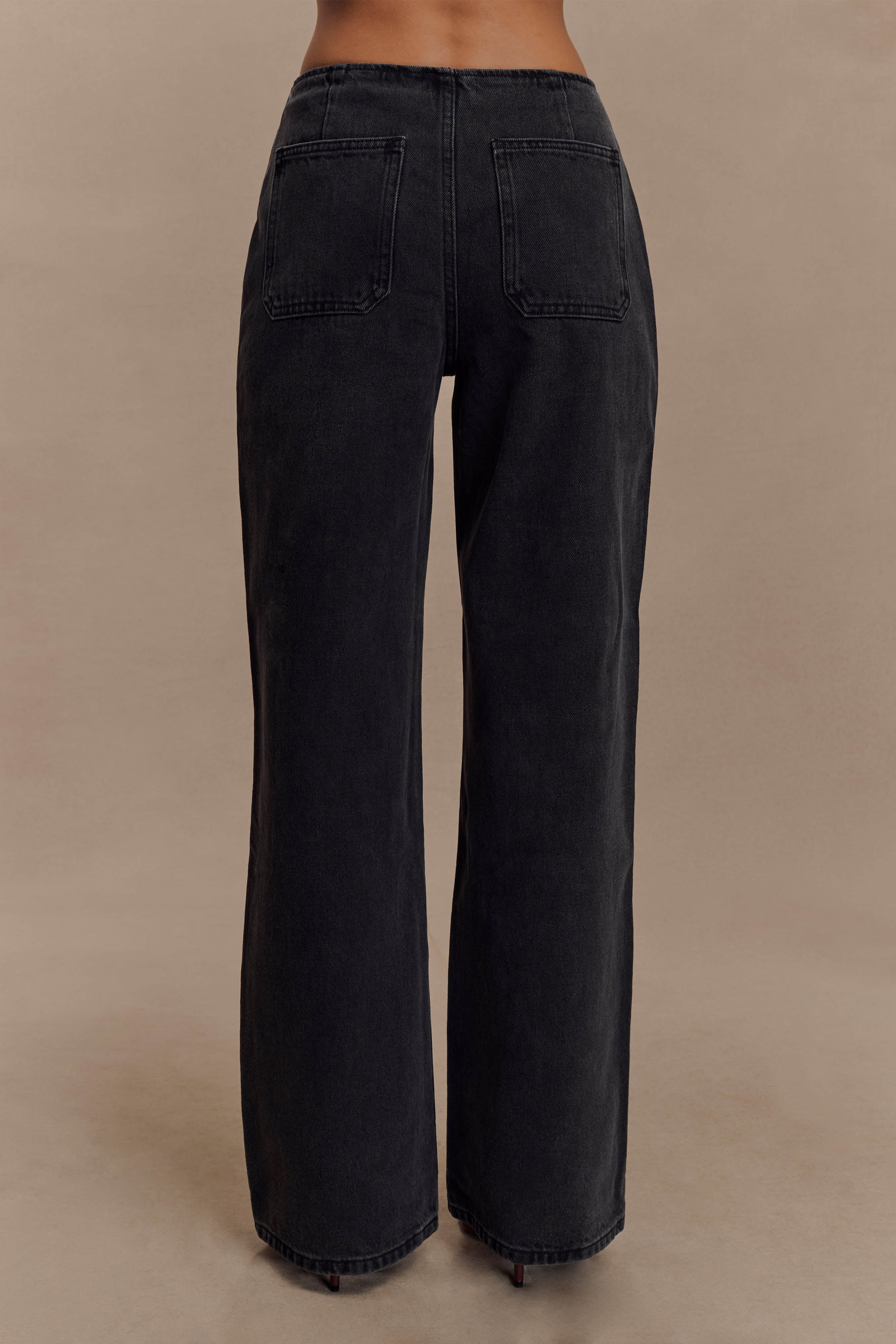 Caitlin Mid Rise Denim Flare Jeans - Washed Black