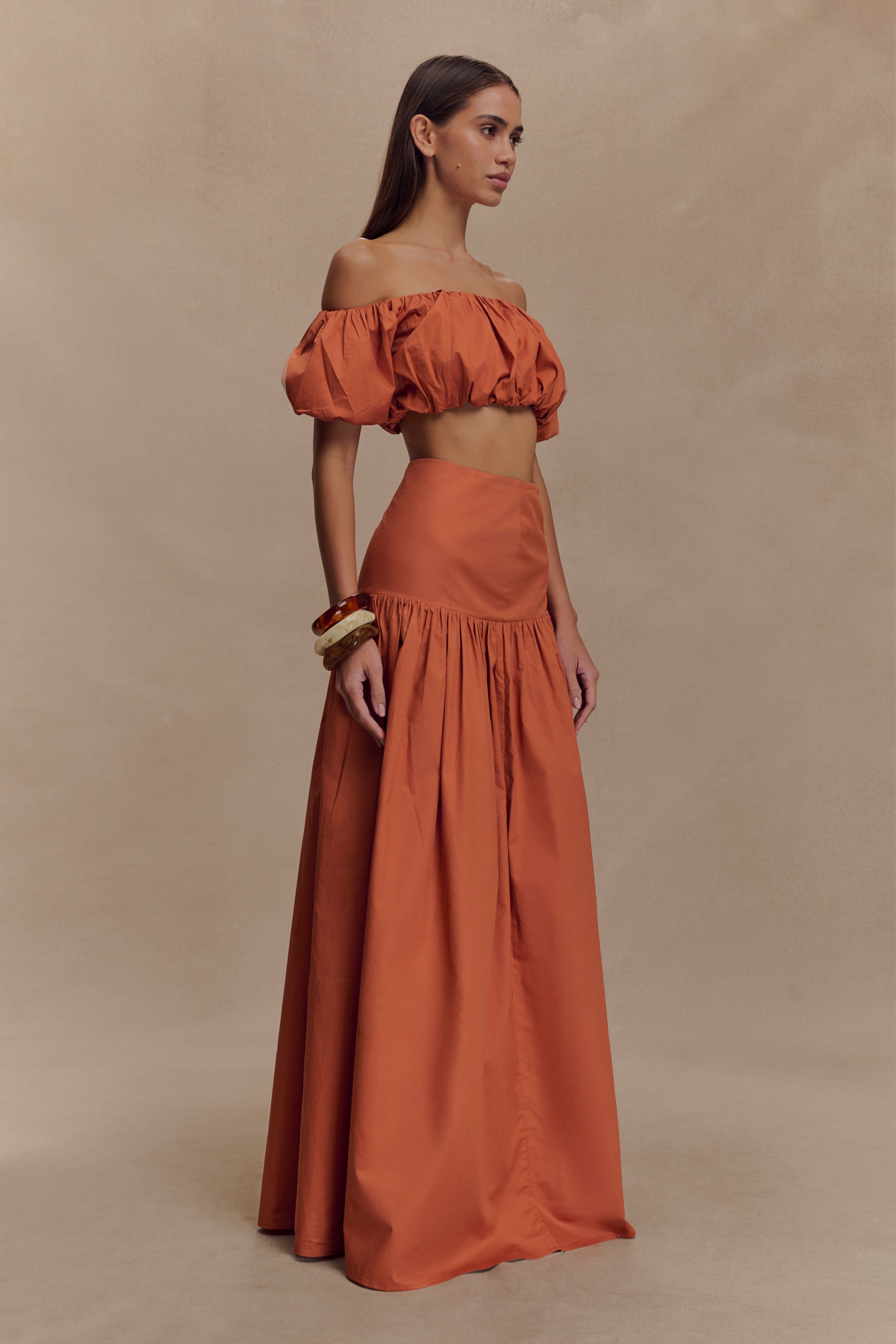 Autumn Off Shoulder Bubble Top - Burnt Orange