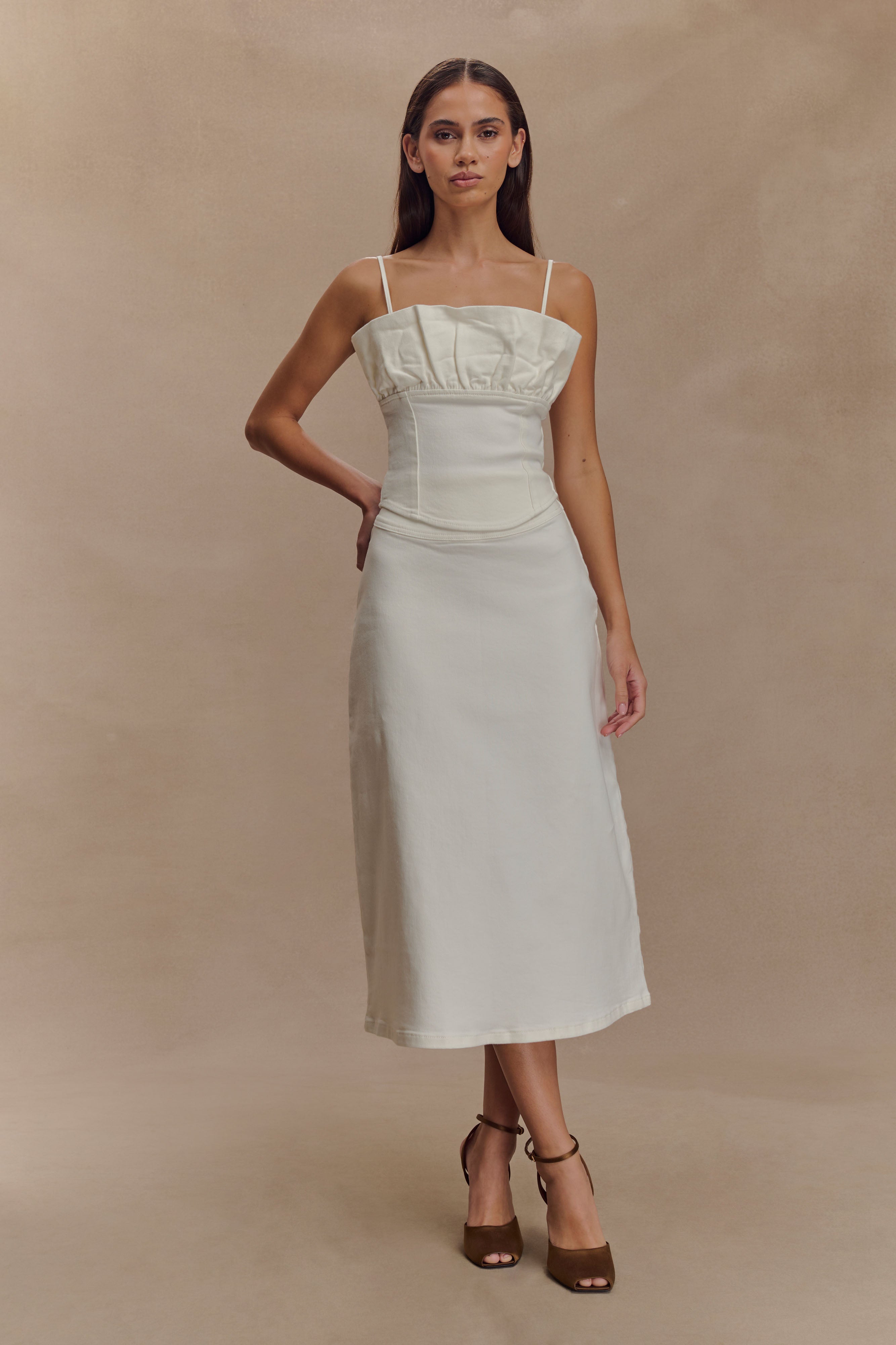 Cecilia Denim Frill Corset - White