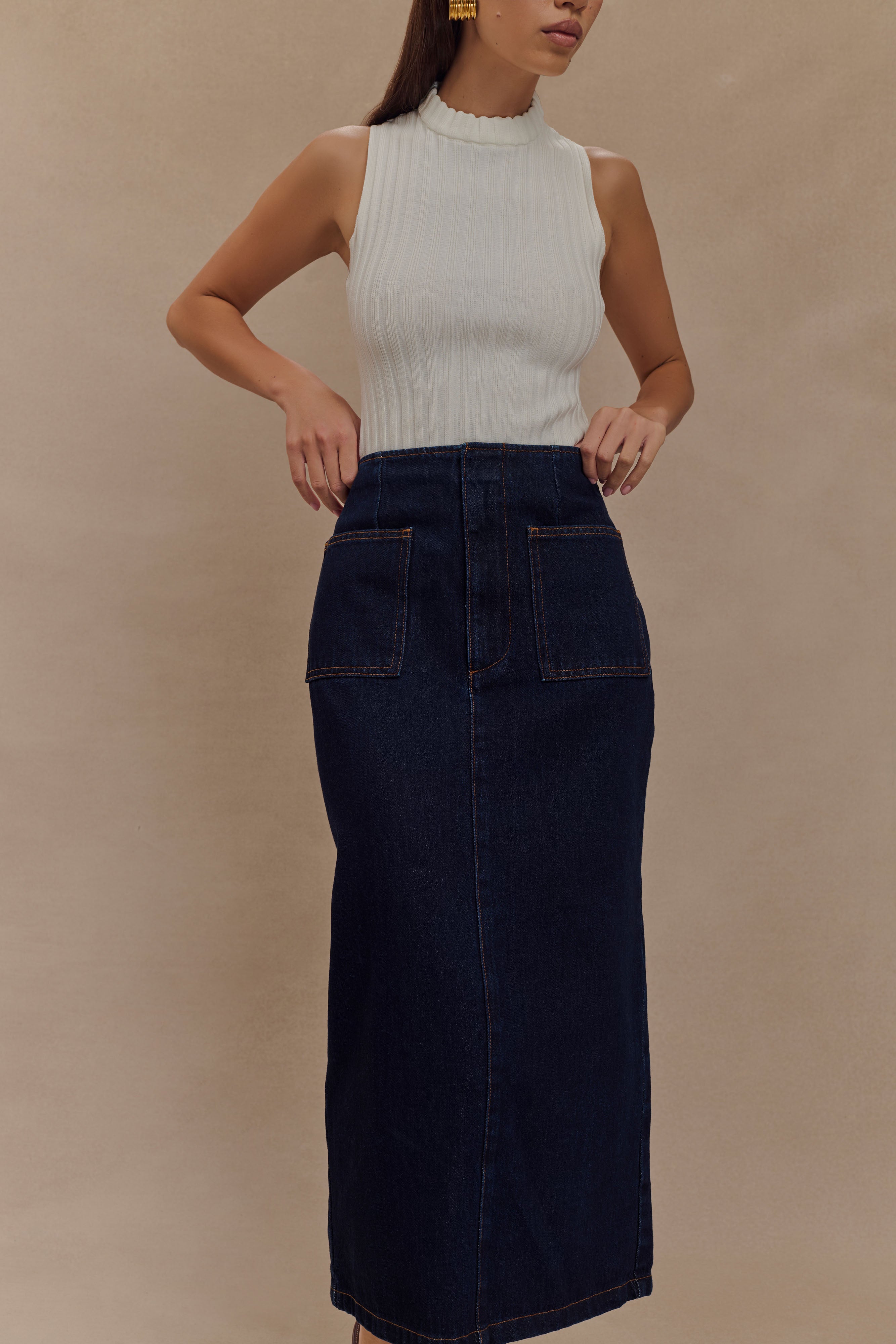 Fallon Denim Midi Skirt - Indigo Blue
