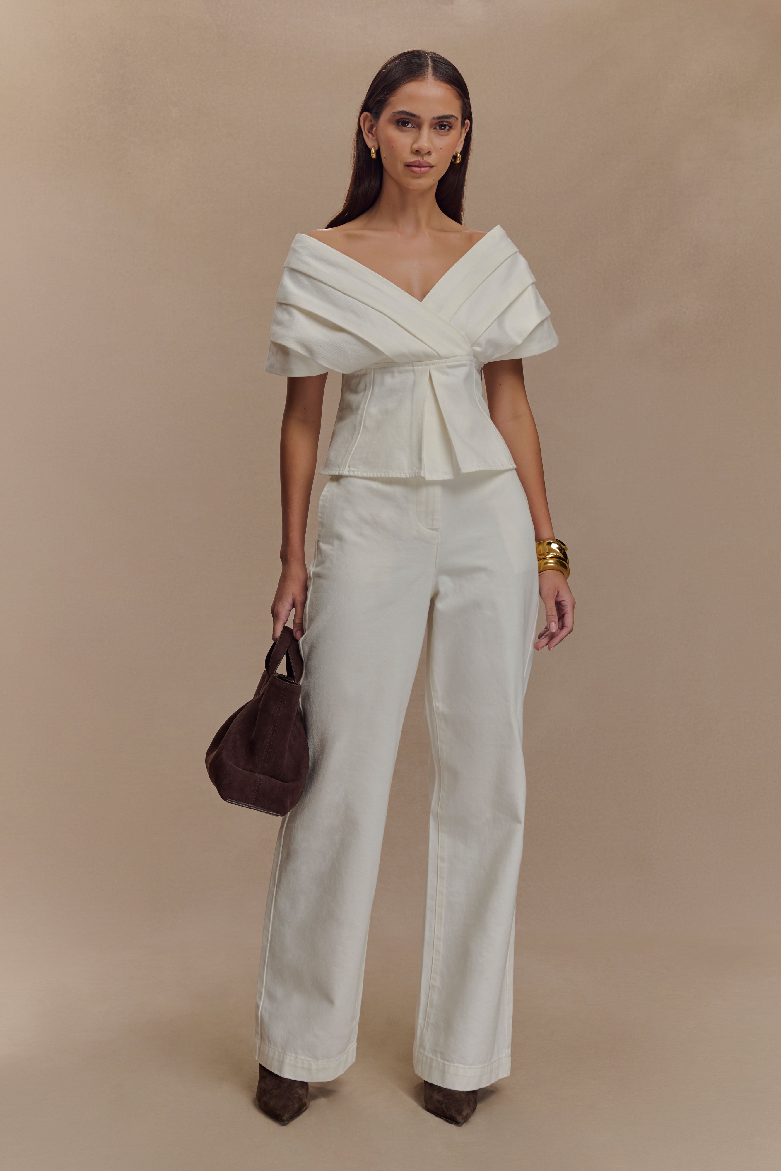 Rayne Off Shoulder Denim Top - White