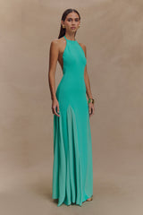Soleil Knit And Mesh Halter Maxi Dress - Lagoon