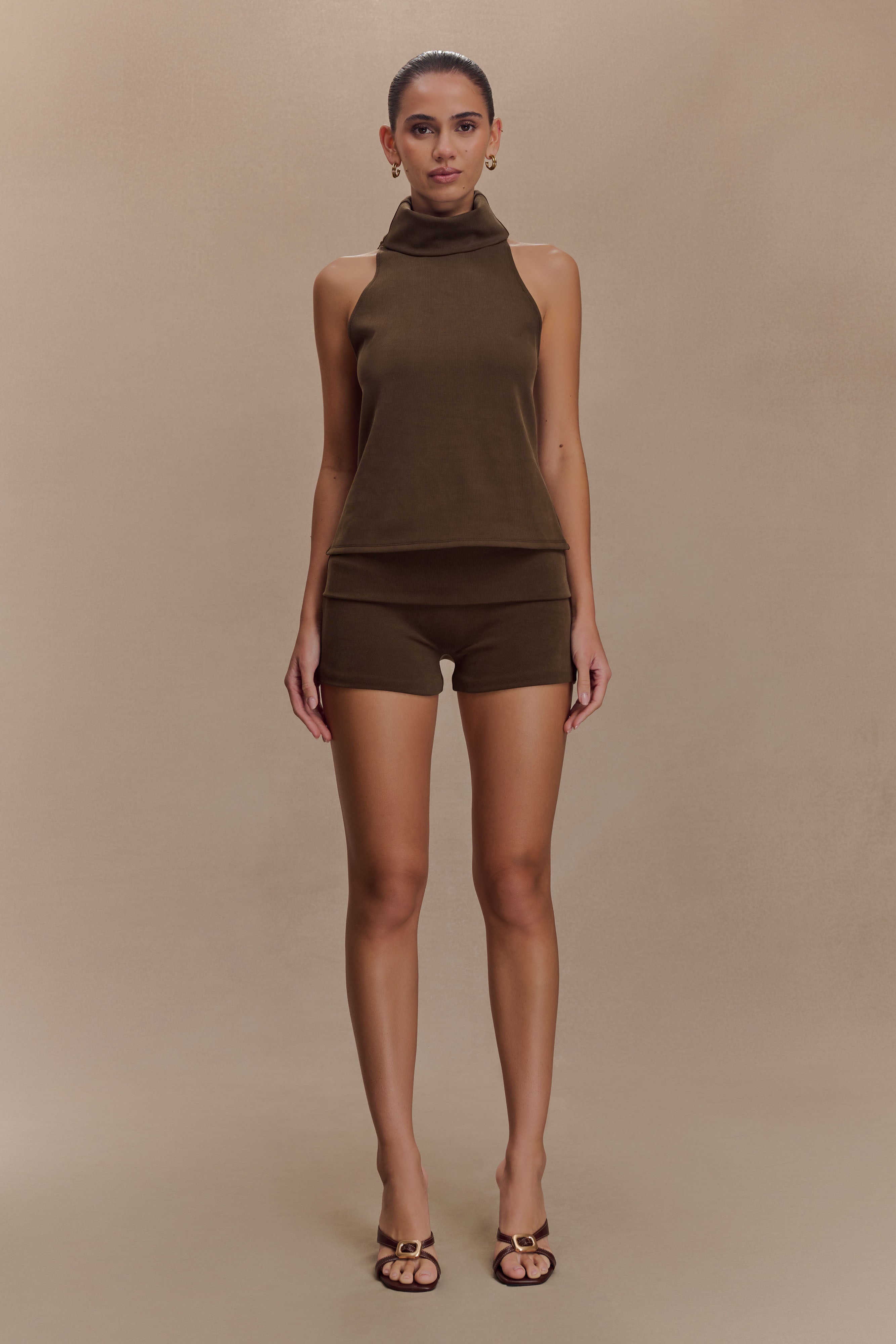Birdie High Neck Sleeveless Top - Chocolate