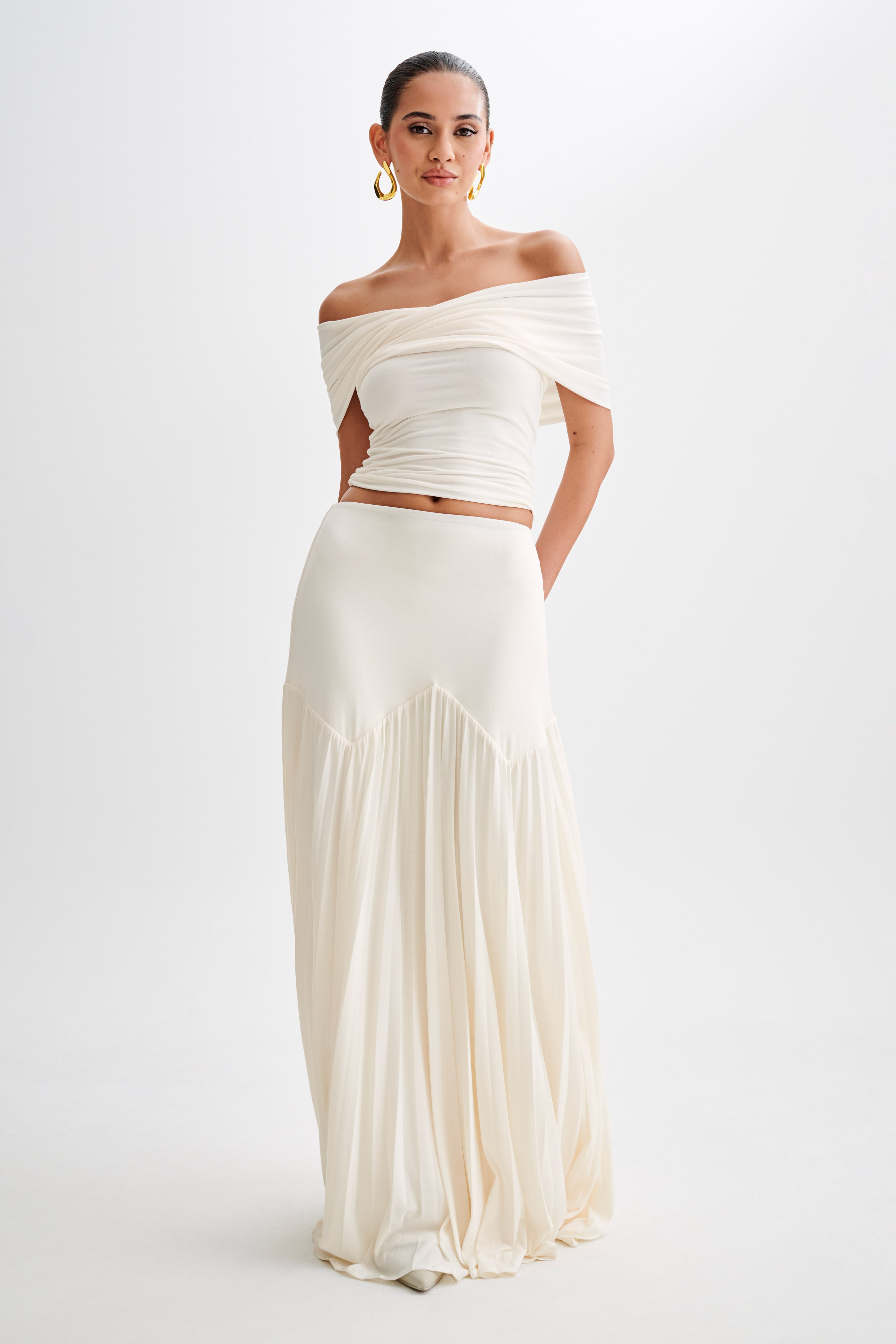 Lourdes Slinky Off Shoulder Top - Ivory