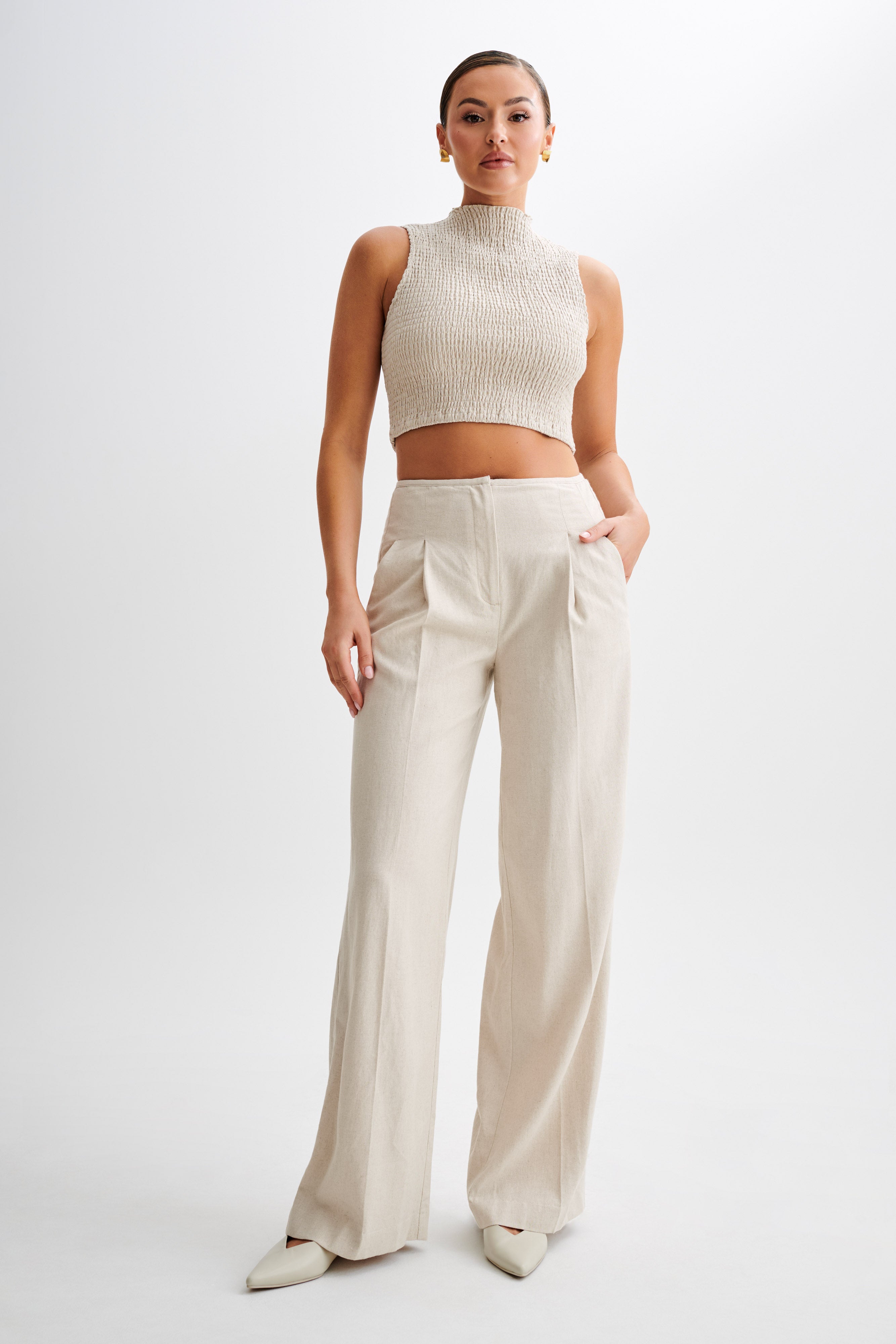 Adrina Straight Leg Linen Pant - Natural