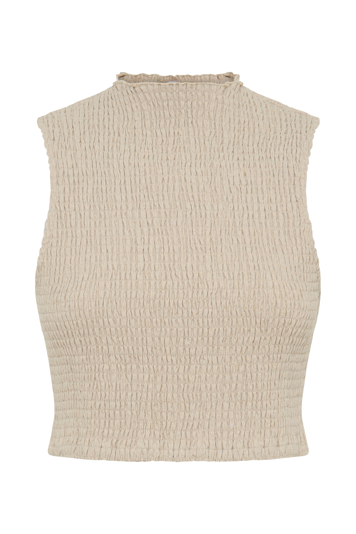 Emanuelle Sleeveless Linen Shirring Top - Natural