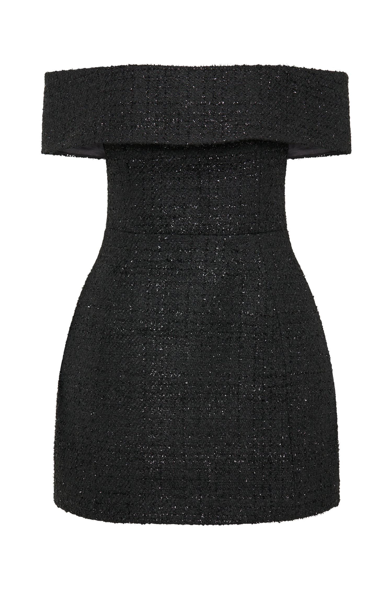 Helena Tweed Off Shoulder Mini Dress - Black