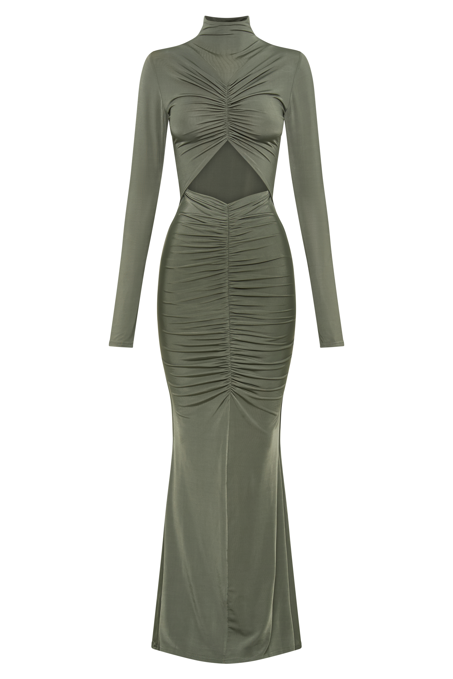 Pia Slinky Long Sleeve Cutout Maxi Dress - Military Olive