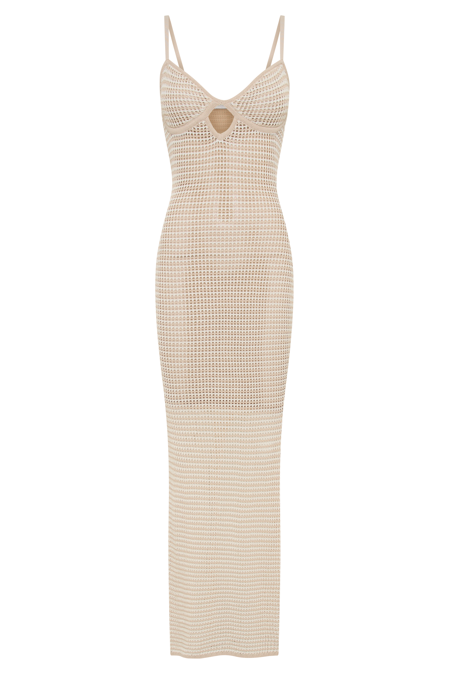 Jeannie Stripe Cupped Knit Maxi Dress - Tan/White