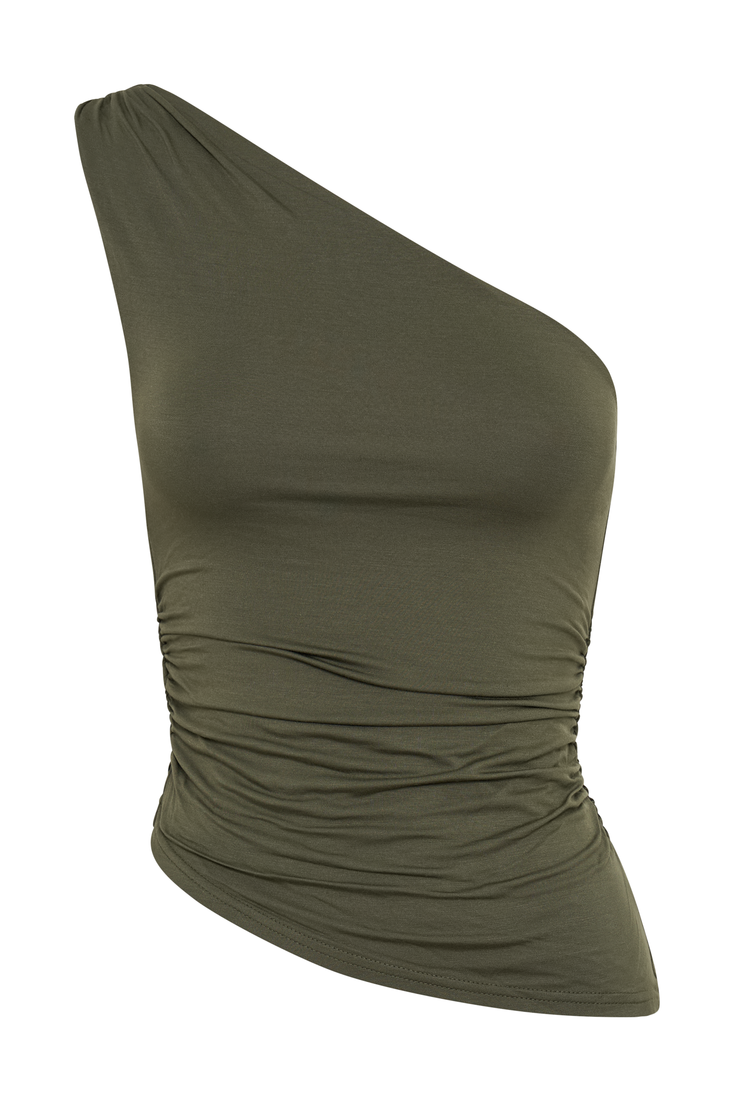 Sarah One Shoulder Modal Asymmetric Top - Military Olive