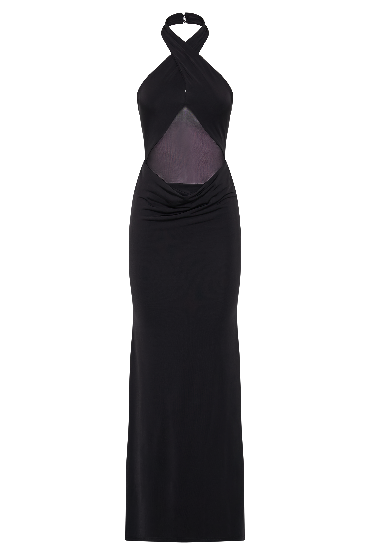 Caterina Slinky Mesh Halter Maxi Dress - Black