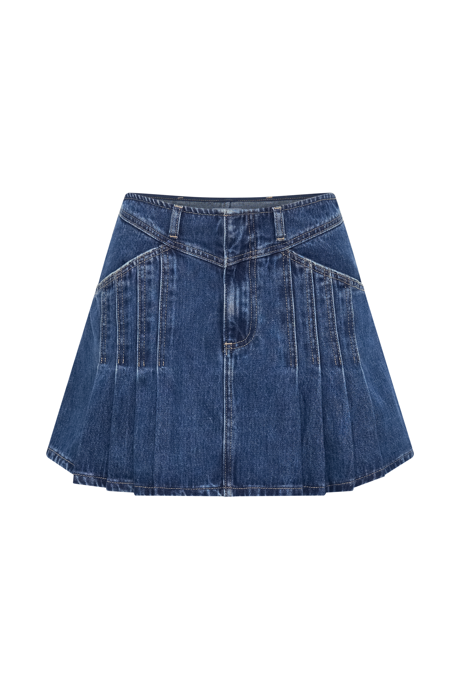 Heather Denim Pleated Mini Skirt - Dark Blue