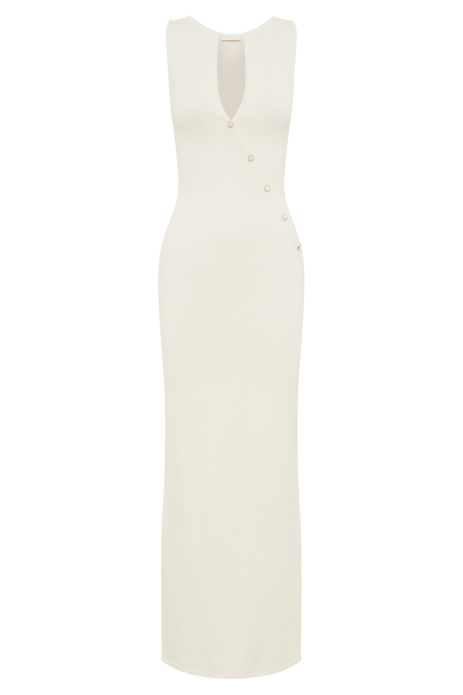 Marina Sleeveless Buttoned Knit Midi Dress - Ivory