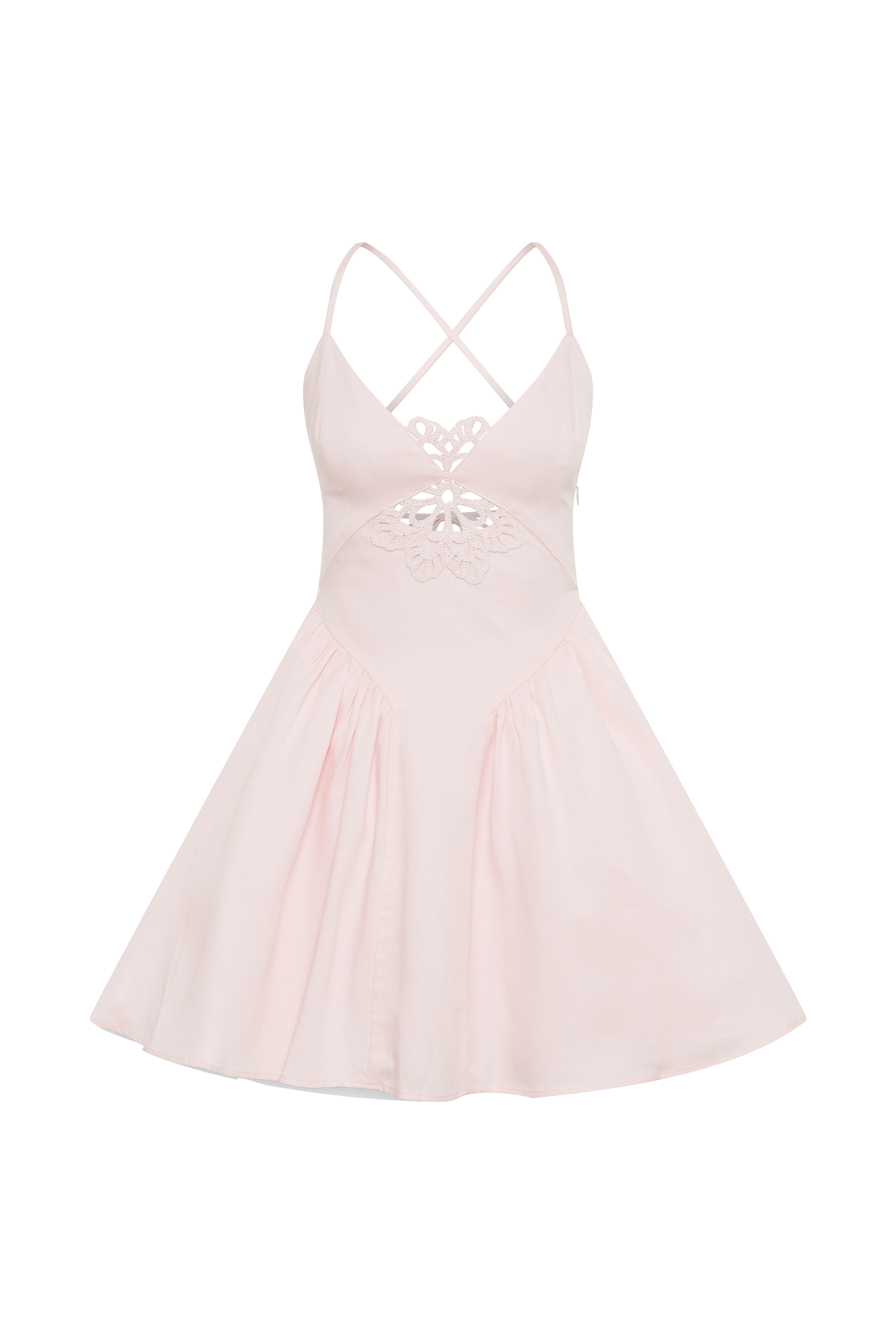 Muriel Cotton Mini Dress With Crochet - Powder Pink