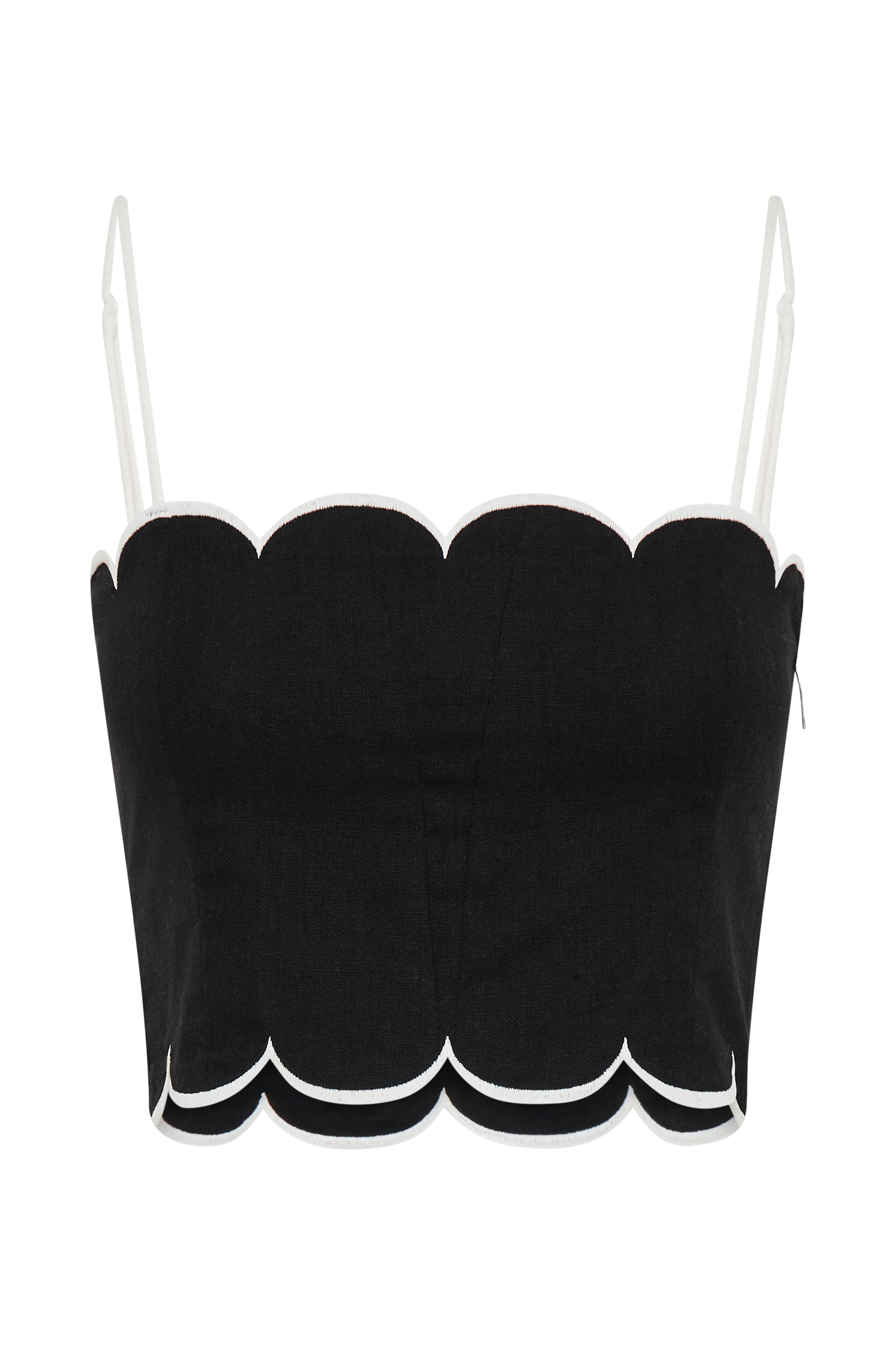 Alessio Scalloped Linen Top - Black