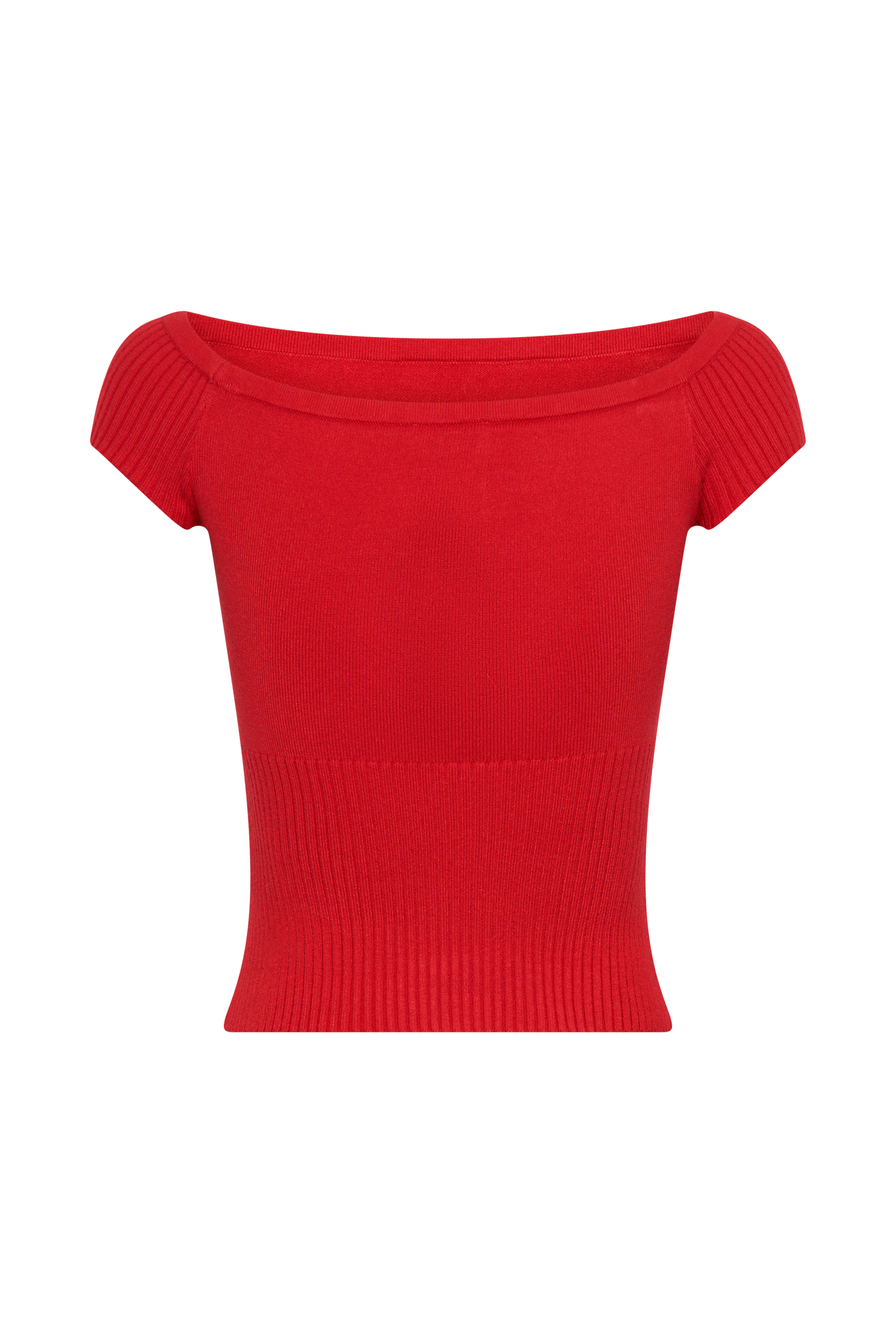 Mathilde Ribbed Knit Off Shoulder Top - Ruby