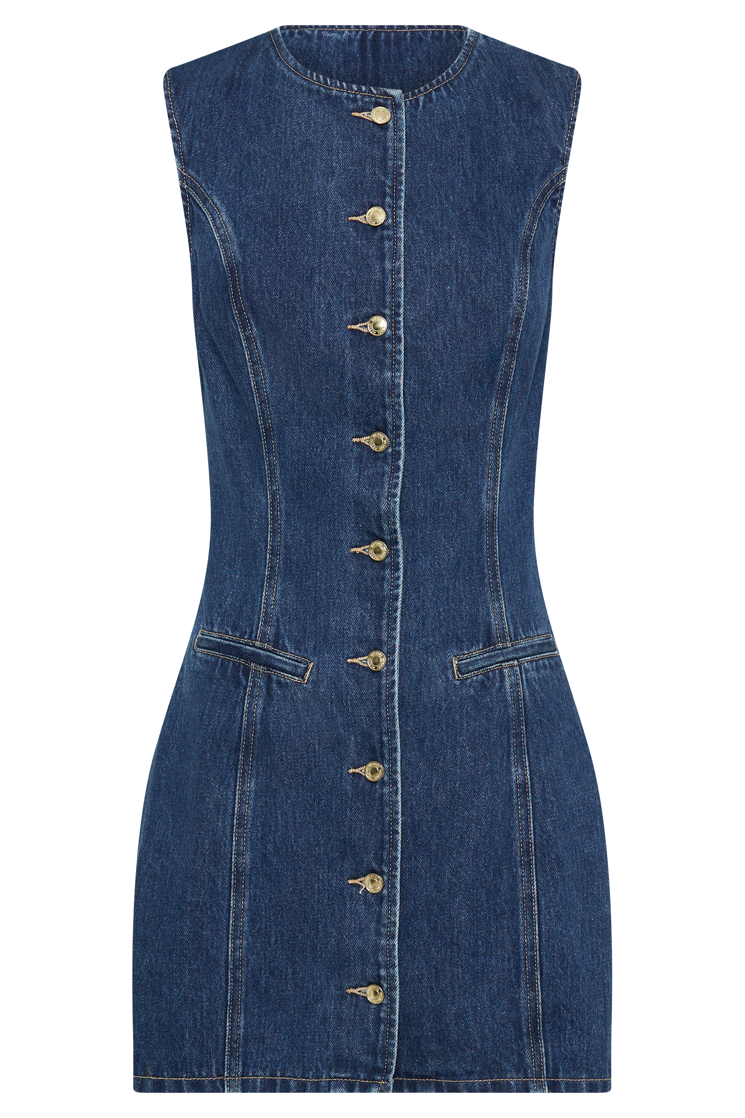 Jane Button Down Denim Mini Dress - Dark Blue