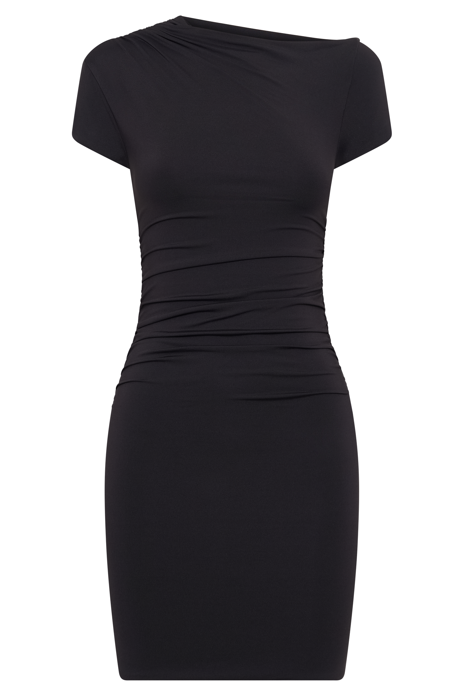 Cersei Ruched Cap Sleeve Mini Dress - Black