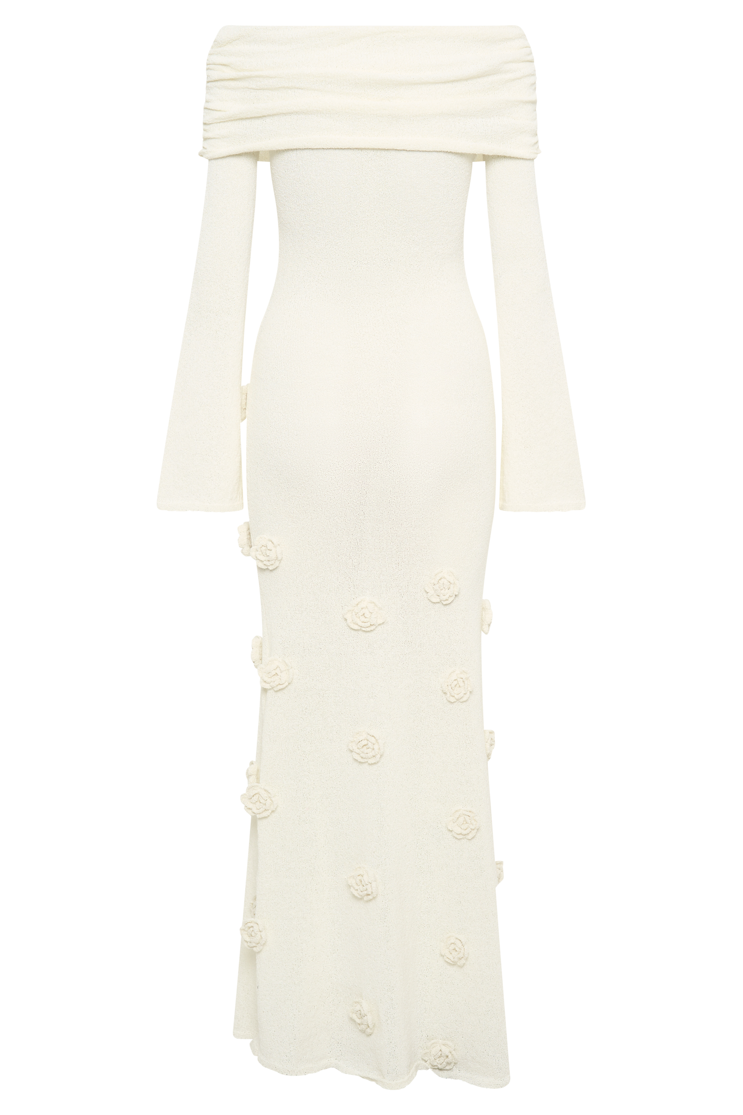 Kiki Off Shoulder Knit Rose Maxi Dress - Ivory