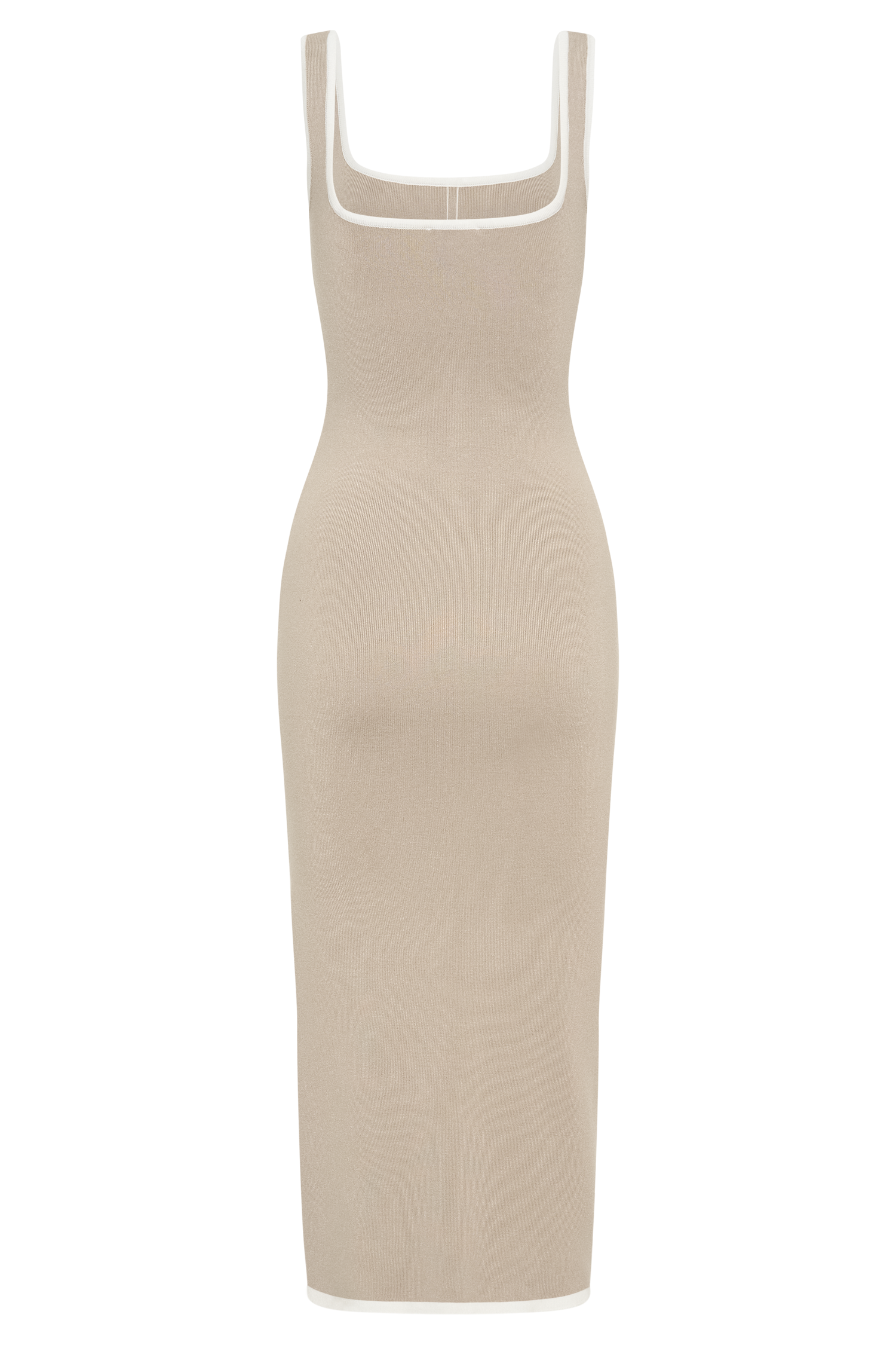 Eimear Contrast Knit Midi Dress - Taupe & Ivory