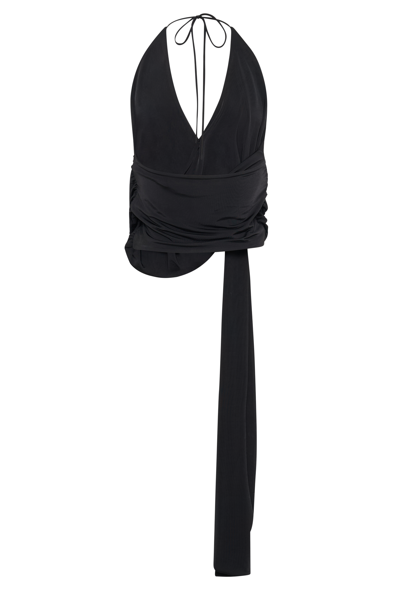 Tyla Draped Slinky Halter Top - Black