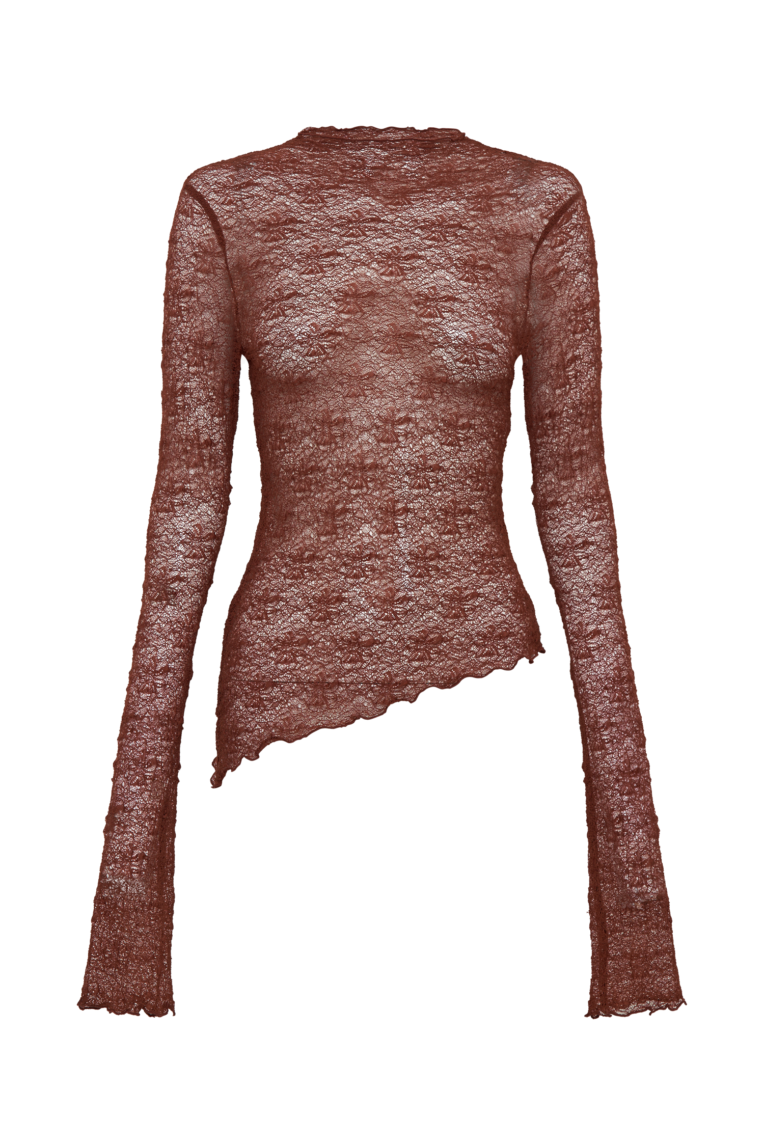 Riley Sheer Lace Long Sleeve Top - Chilli
