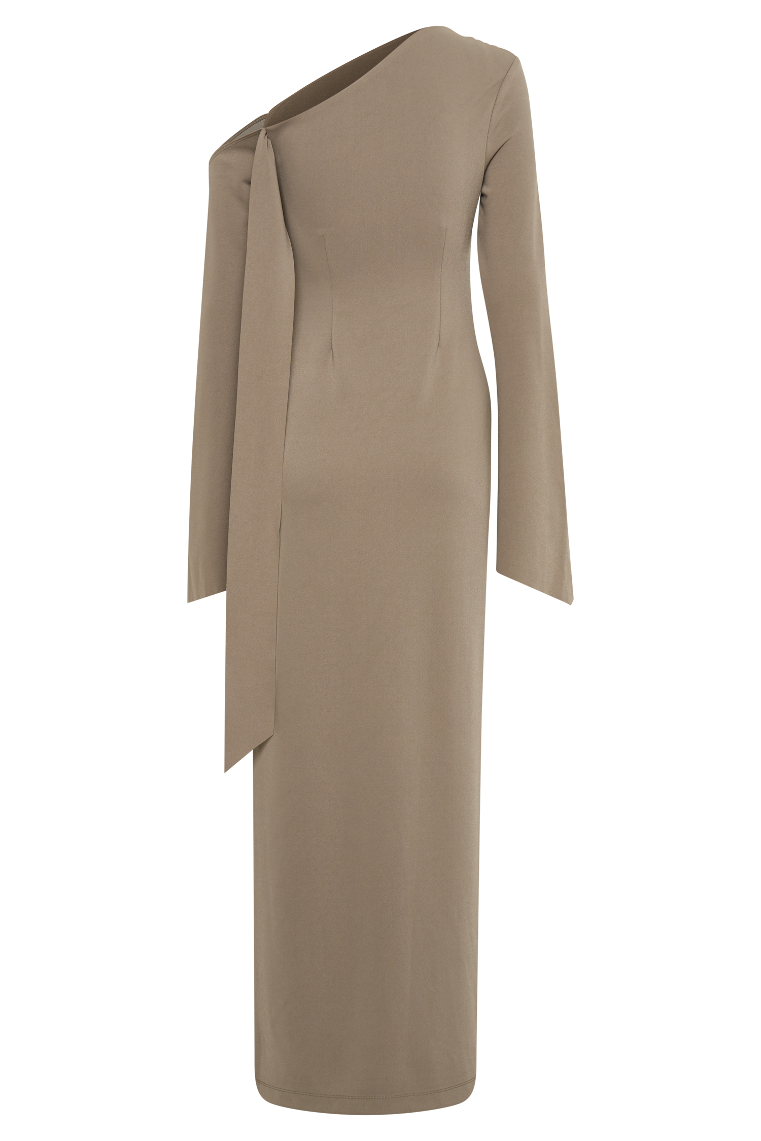 Nicola One Shoulder Crepe Maxi Dress - Mushroom