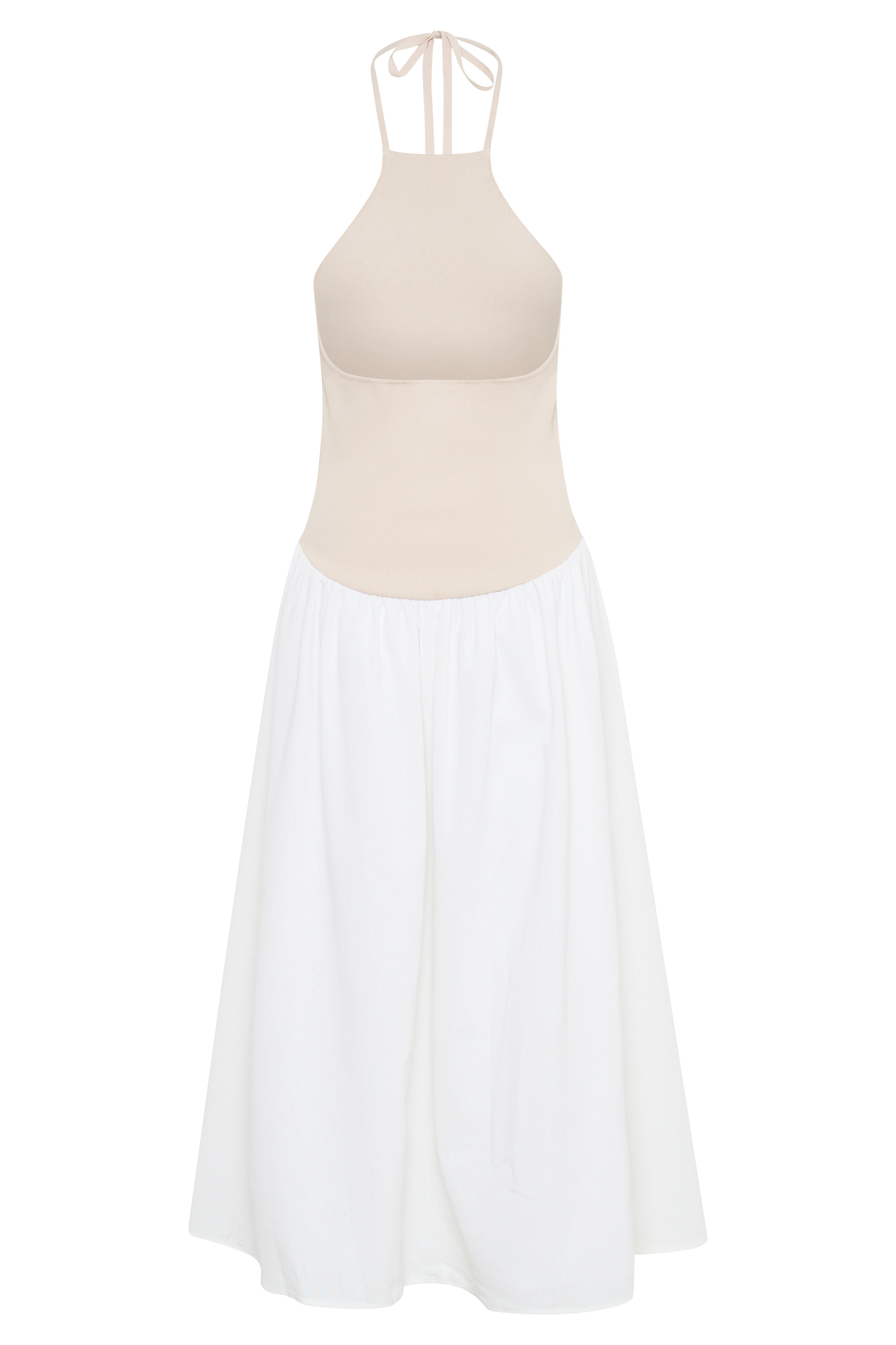 Katie Knit And Linen Midi Dress - Natural/White