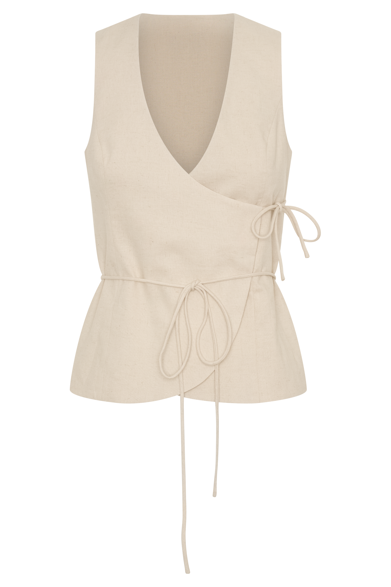 Brandi Linen Sleeveless Wrap Top - Wheat Marle