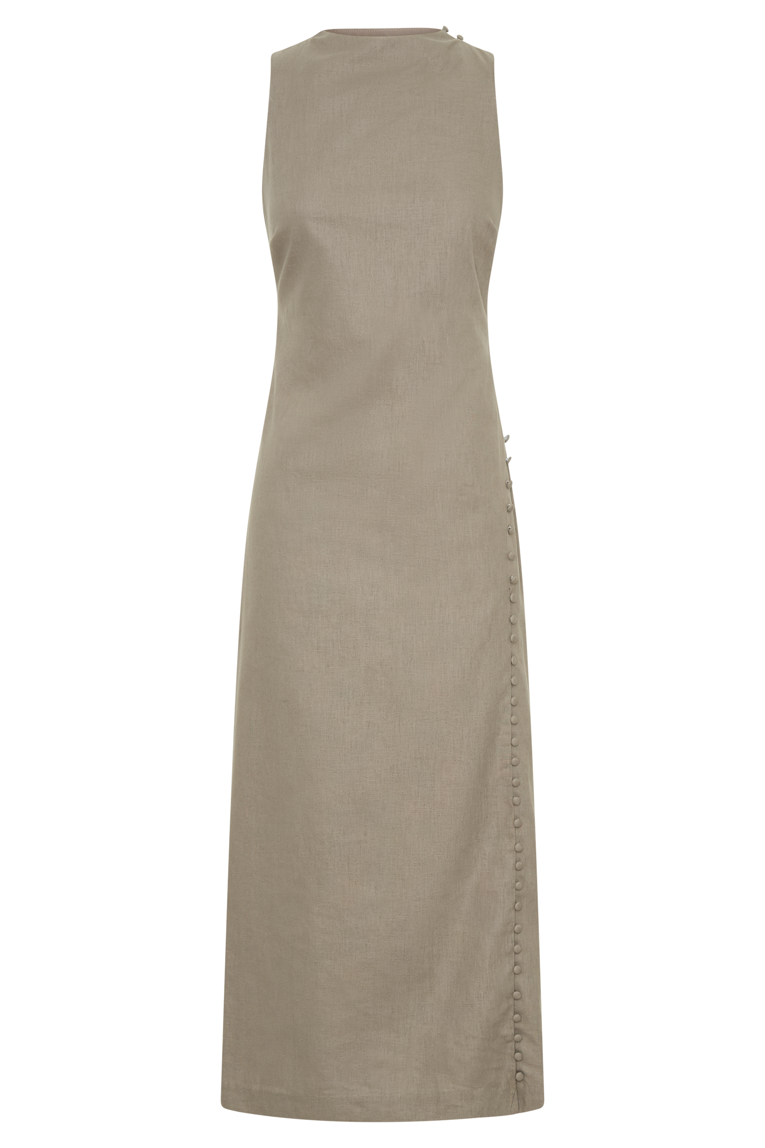 Bronte Linen Button Midi Dress - Pebble